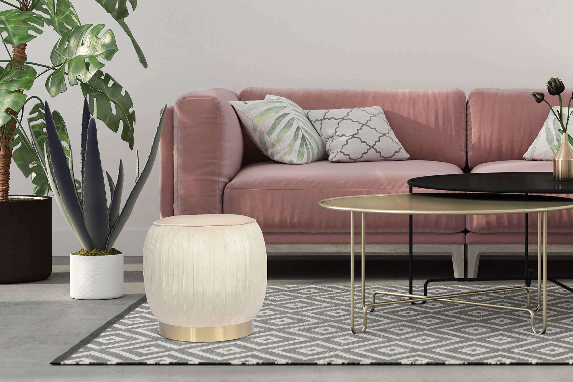 Kayoom Polsterhocker »Hocker Lyla 125, Edler Touch durch goldenen Sockel, Samtbezug«, (1 St.), samtweich, gesteppte Ziernaht, Edelstahlsockel, Hochwertiger Samtbezug