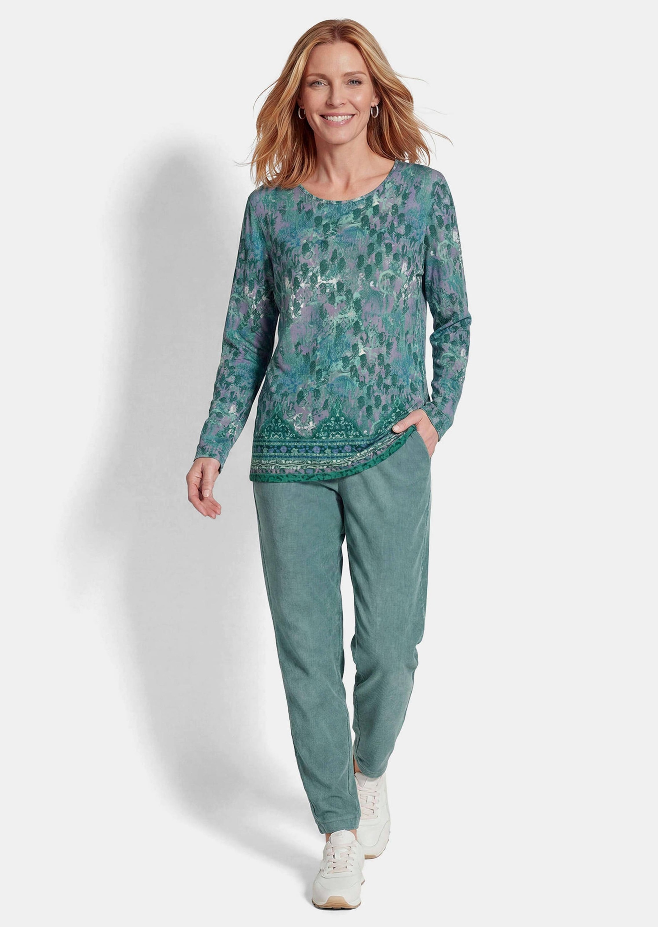 GOLDNER Print-Shirt »Langarmshirt mit Rundhalsausschnitt« stretchbequemer Viskosejersey