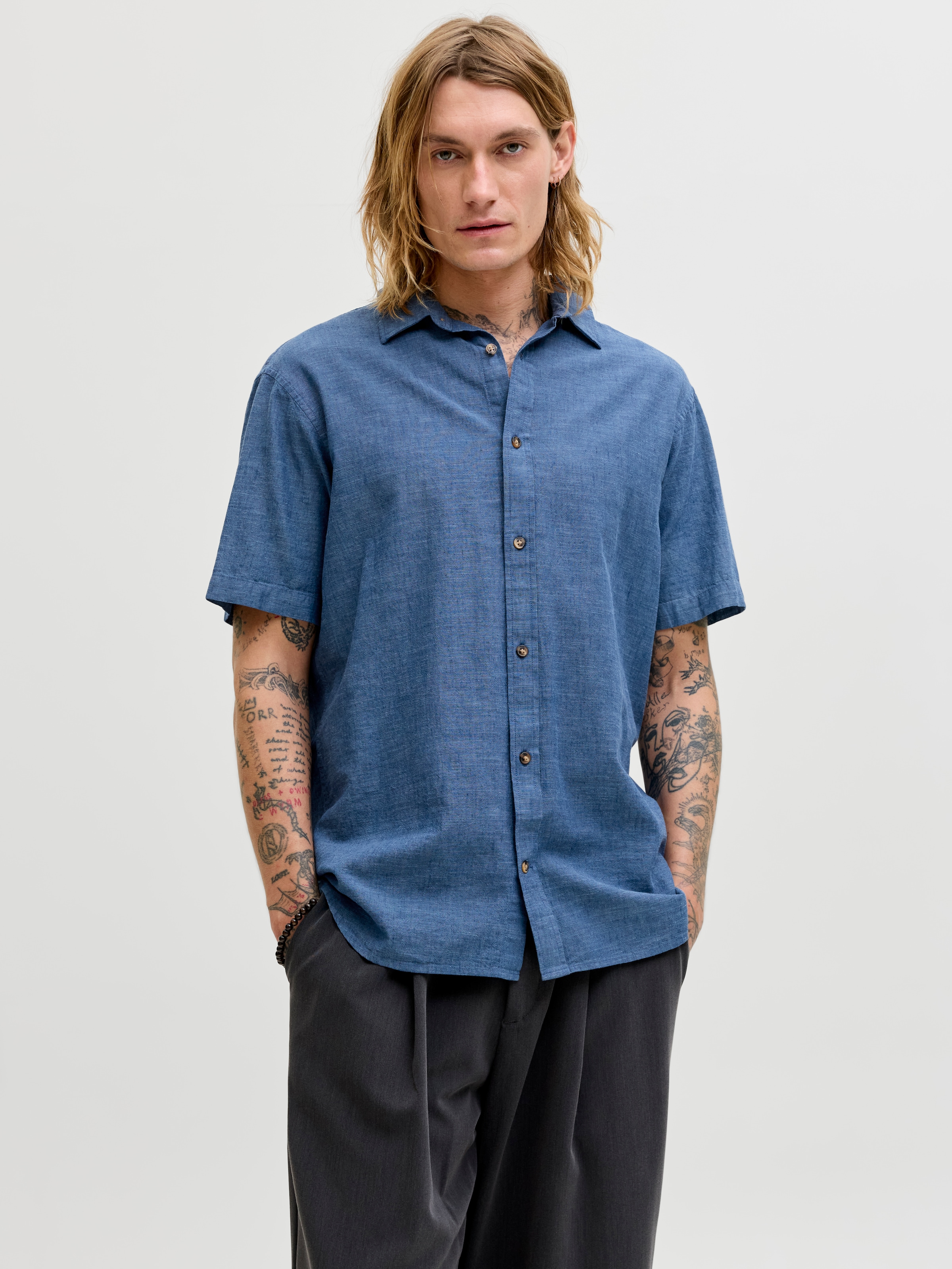 Jack & Jones Kurzarmhemd »JJESUMMER LINEN BLEND SHIRT S/S SN« Baumwolle mit Leinen, regular fit