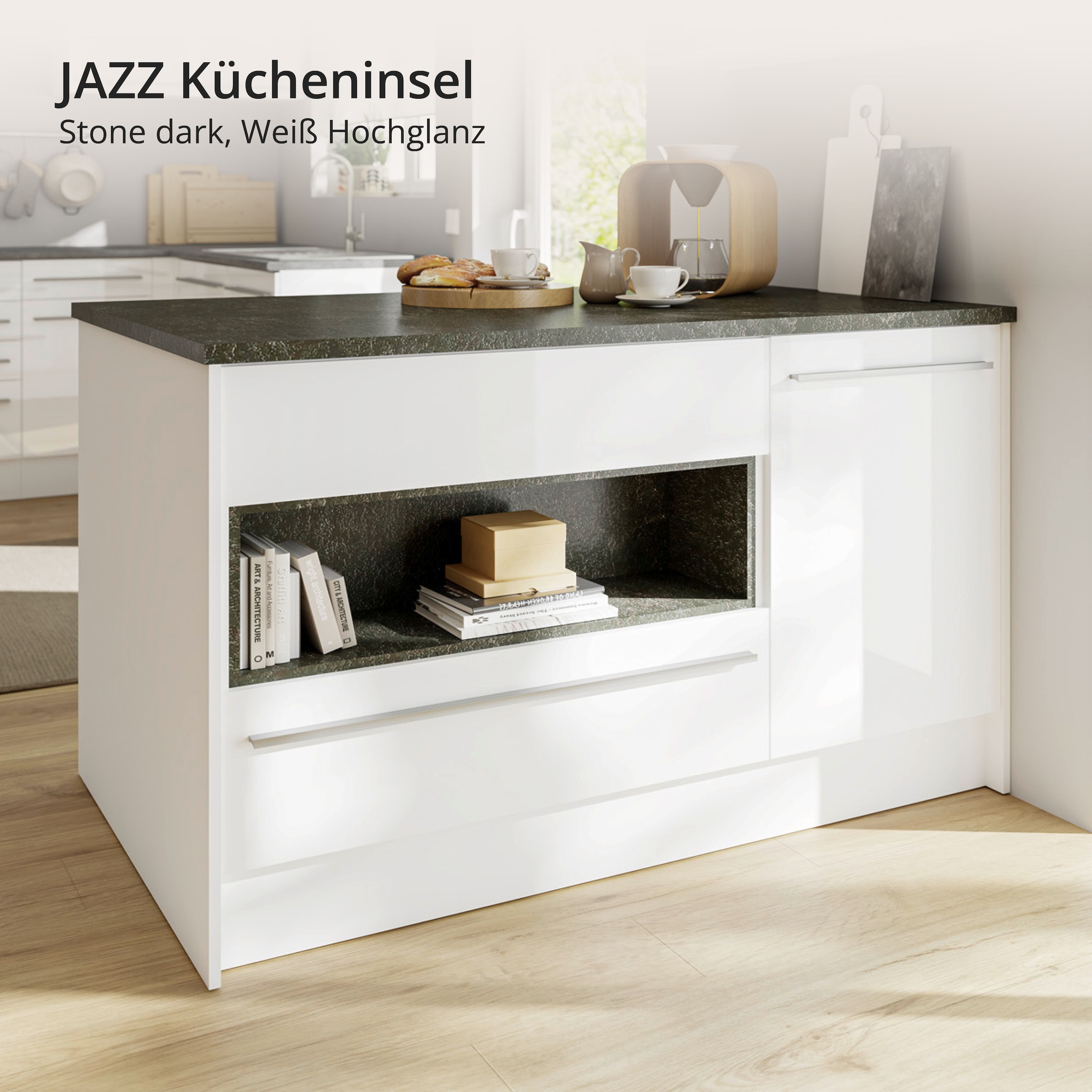 BASIC by Balculina Kücheninsel »Jazz Kücheninsel« Breite 145 cm, Türen und Schubkästen