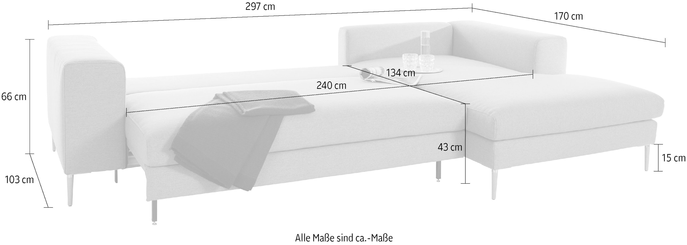 OTTO products Polsterecke »Finnja, softer, legerer Sitzkomfort, bequem, zeitloses Design, L-Form«, Mit Bettfunktion & Bettkasten