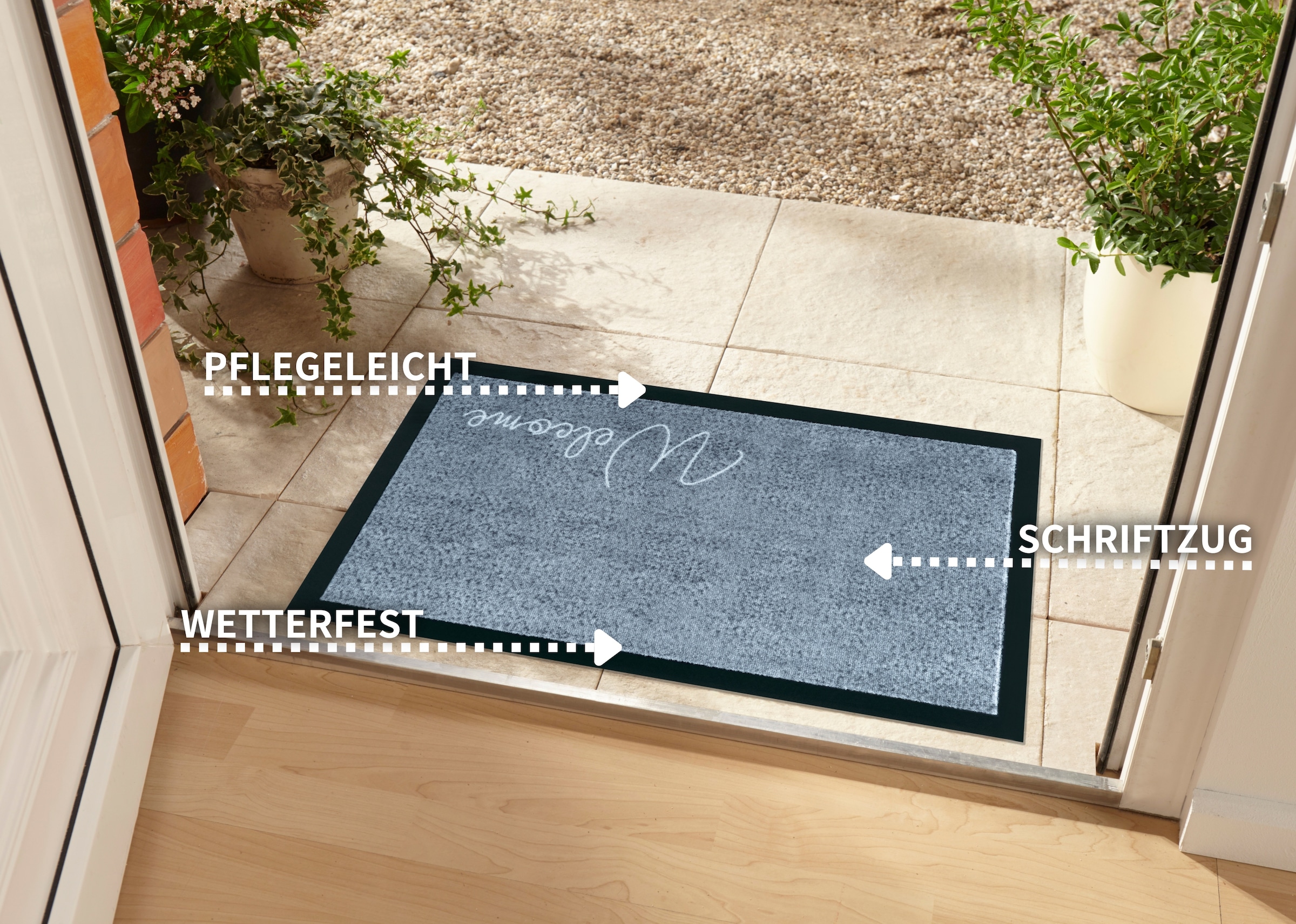my home Fußmatte »Welcome«, rechteckig, 5 mm Höhe, Schmutzfangmatte, Türmatte, In- und Outdoor, Schrift, Läufer, waschbar