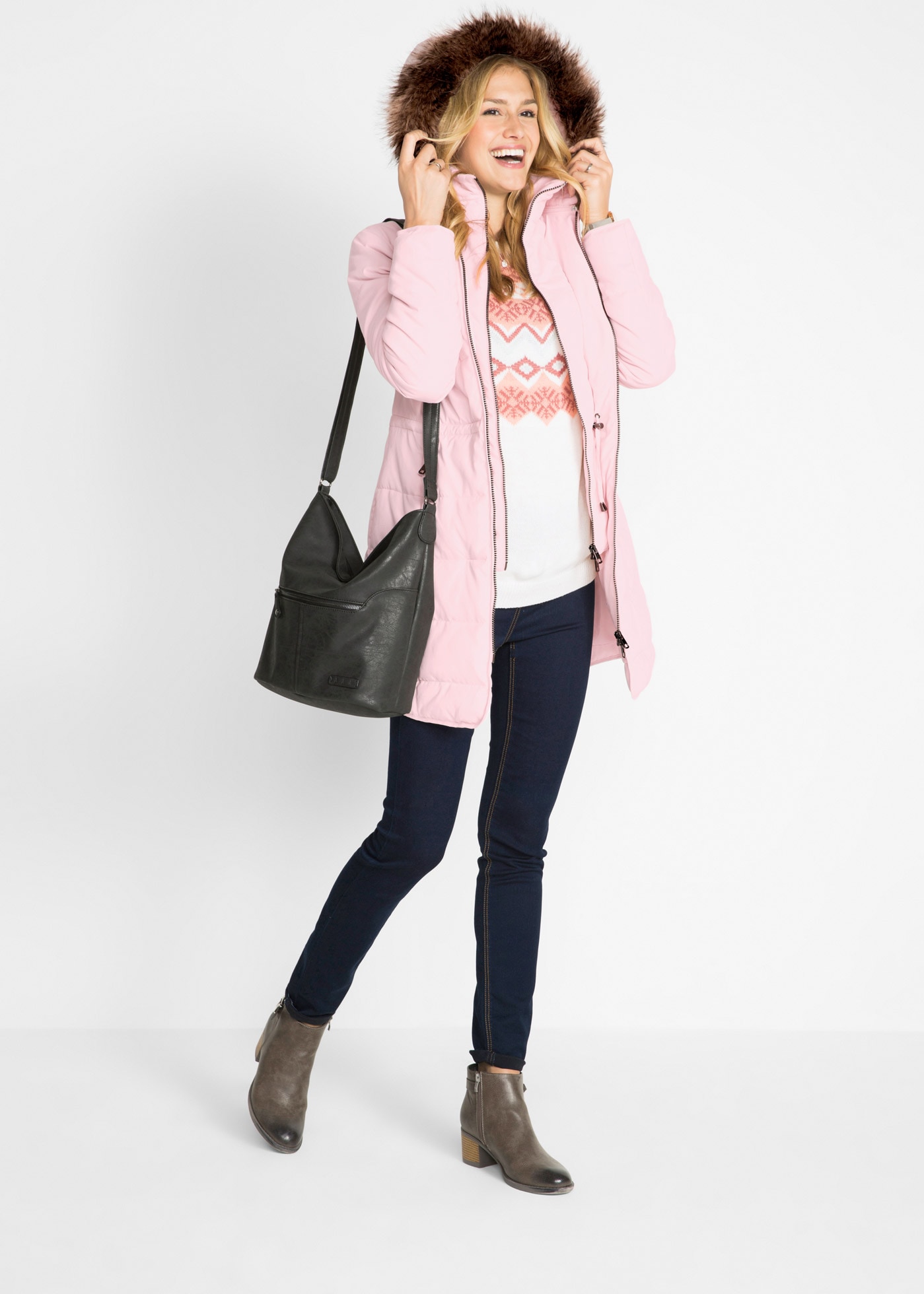 bonprix Steppjacke »Steppjacke mit Kapuze, gefüttert« mit Kapuze Regular Fit, mit abnehmbarer Kapuze mit Fellimitat