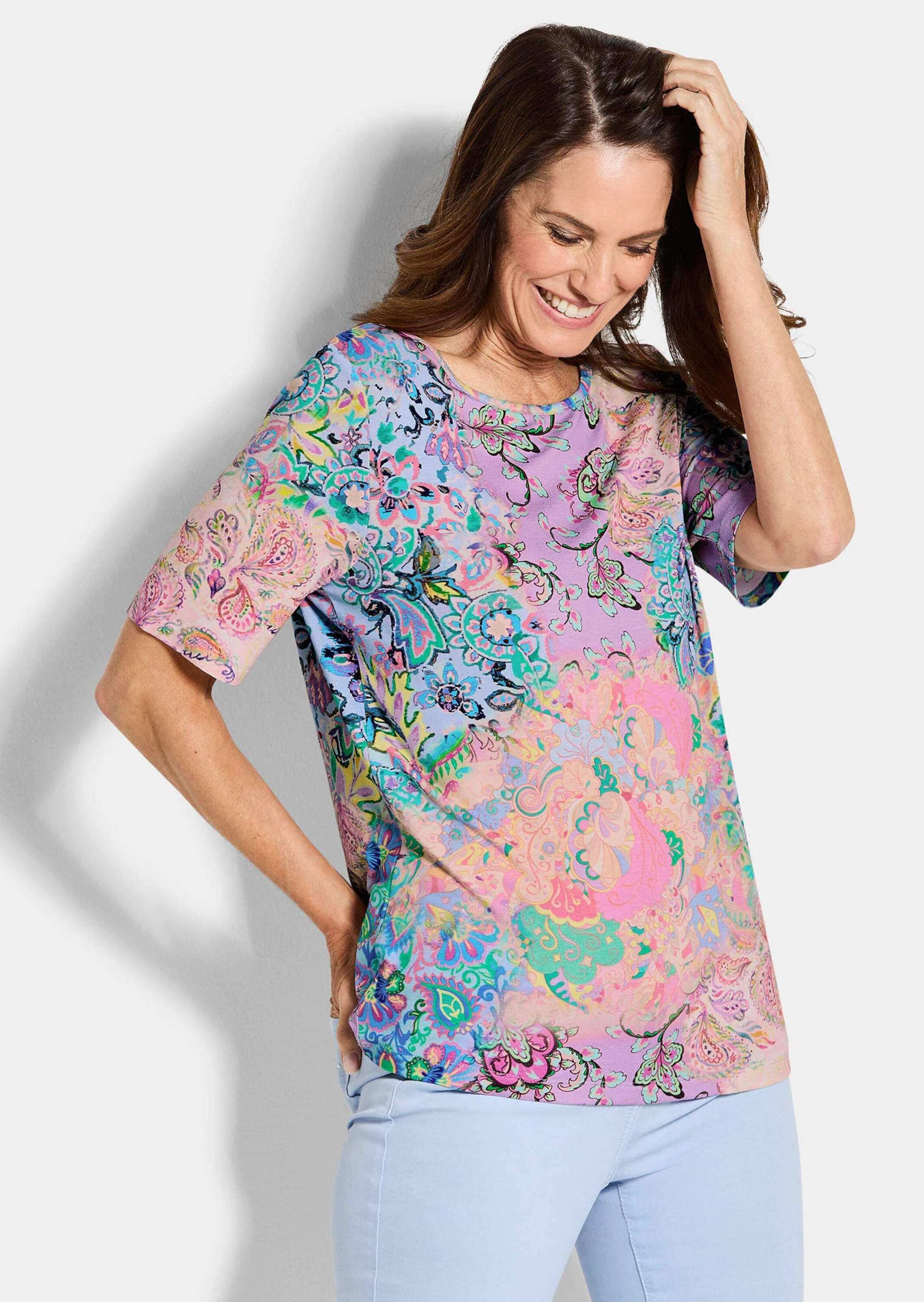 GOLDNER Print-Shirt »Kurzgröße Viskoseshirt mit Paisley-Muster« stretchbequemer Viskosejersey