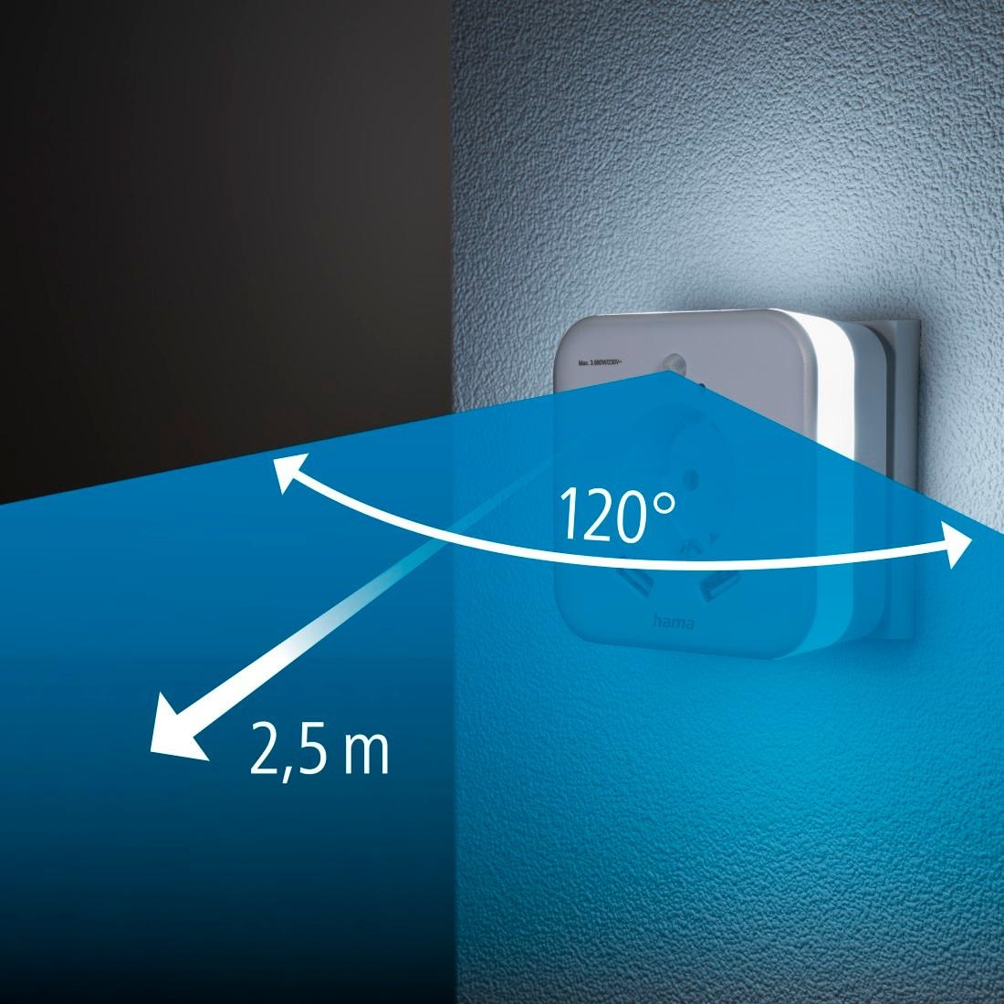 Hama LED Nachtlicht »Nachtlicht mit Steckdose für Baby, Kinder und Erwachsene, taglichtweiß« Tageslichtweiß Bewegungsmelder und 2 USB