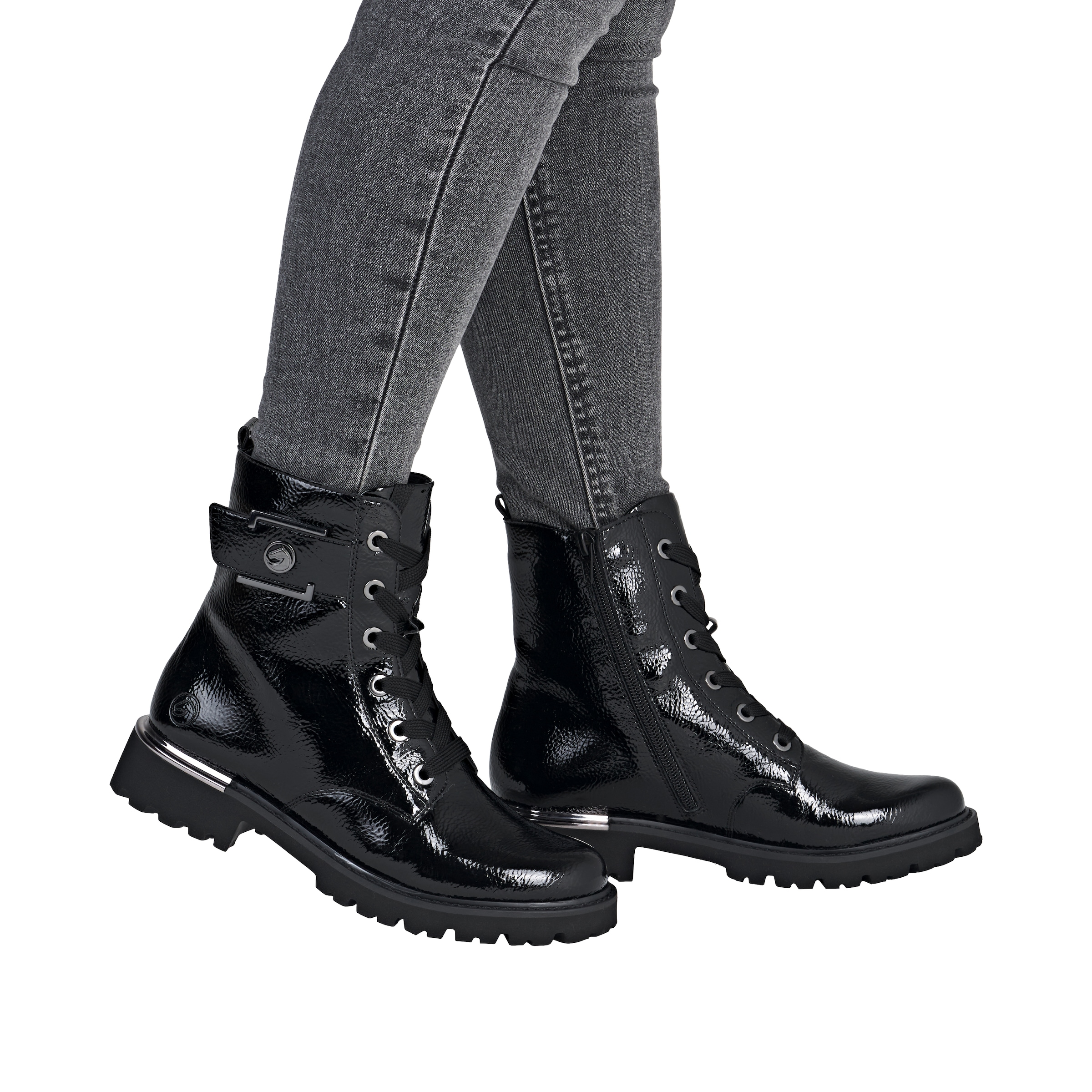 Remonte Schnürstiefelette, Blockabsatz, Schnürboots im Kroko-Look, Innenreißverschluss