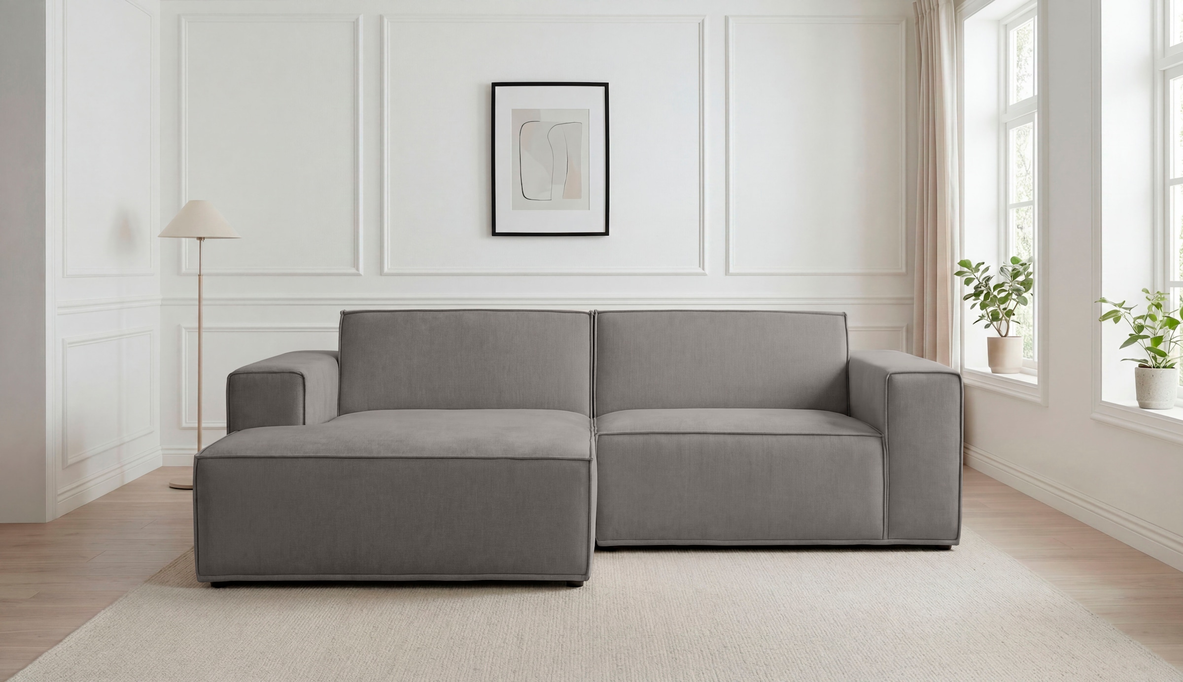 OTTO home Ecksofa »Avelin, 228 cm, L-Form, Chenille, Struktur-Boucle« mit Wellenunterfederung, Kedernaht, bodentief, Skandi-Design