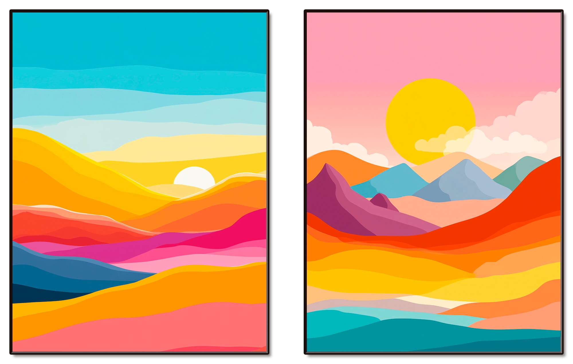 OTTO home Wandbild »Retro Landschaft I und II« Bilder vom Sonnenuntergang & -aufgang 2 Stk. tlg. als Poster oder Leinwandbilder Set