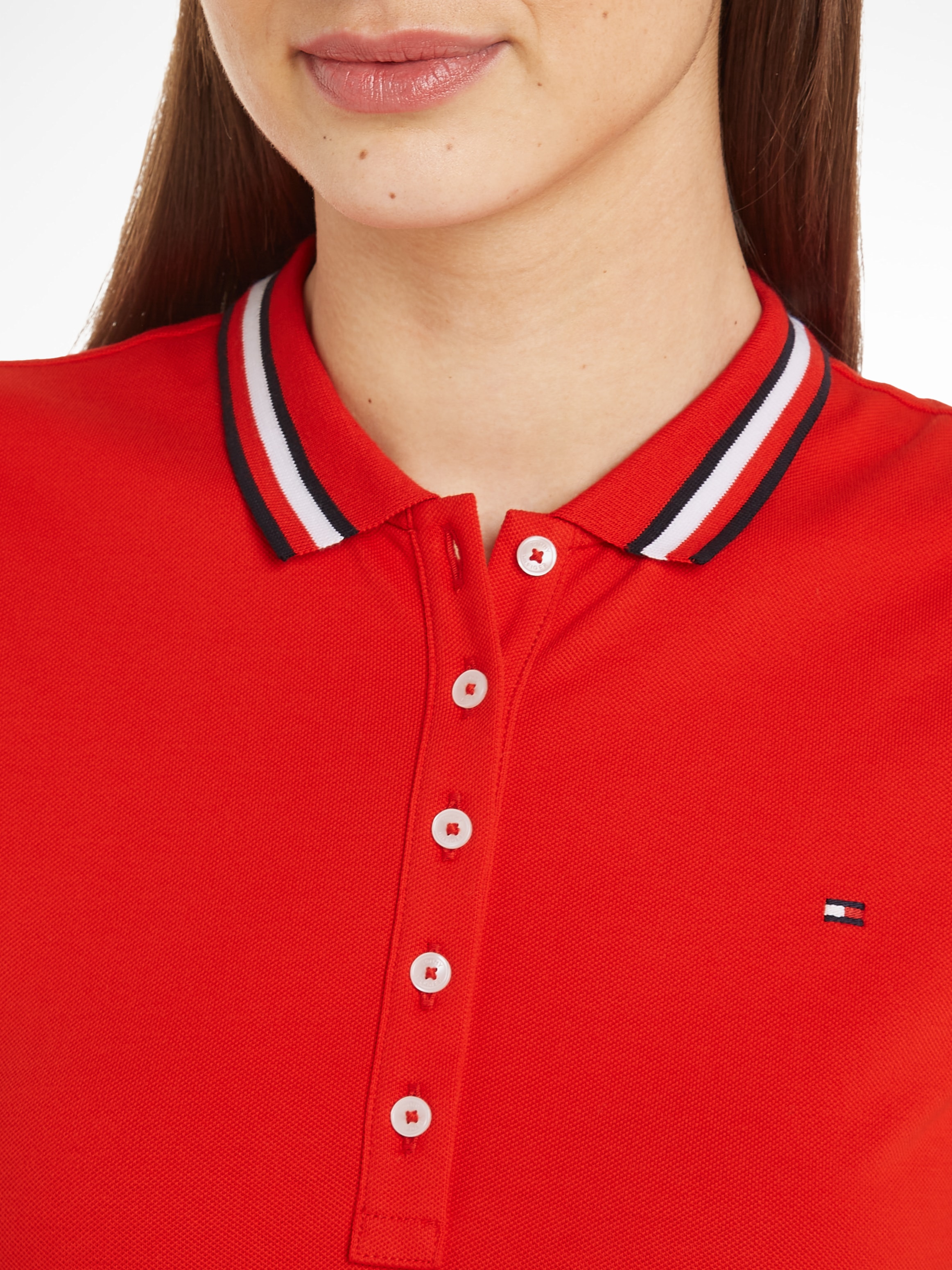 Tommy Hilfiger Poloshirt »SLIM GLOBAL STRIPE POLO SS«, (Global Serie TH WOMEN), Polokragen mit Kontraststreifen, kleine Knopleiste