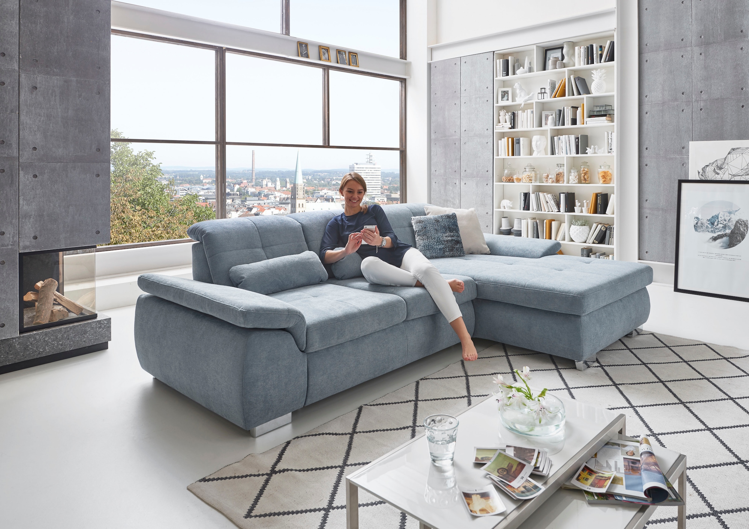 Die PlanBar Ecksofa »MP-IN16037 L-Form, Breite 289 cm, mit Kaltschaum-Polsterung« mit Sitztiefenverstellung & Zierkissen