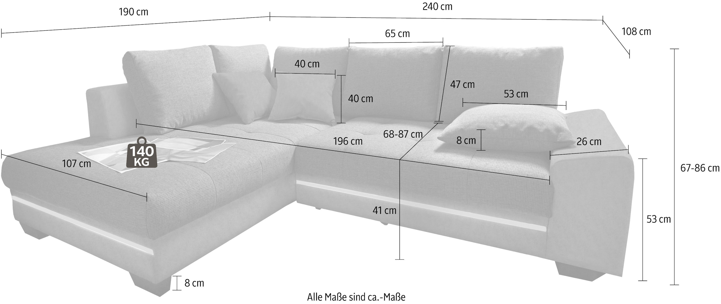Mr. Couch Ecksofa »Nikita L-Form«, wahlweise mit Kaltschaum (140kg Belastung/Sitz), mit RGB-Beleuchtung
