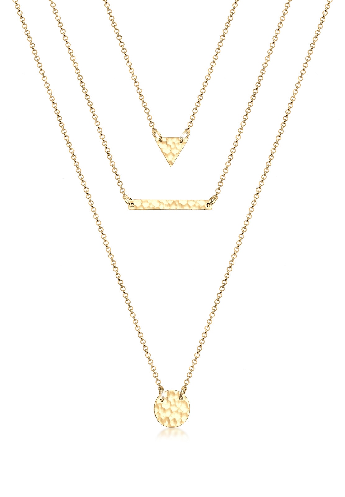 Elli Silberkette »Halskette Layer Dreieck Kreis Gehämmert 925 Sterling Silber«