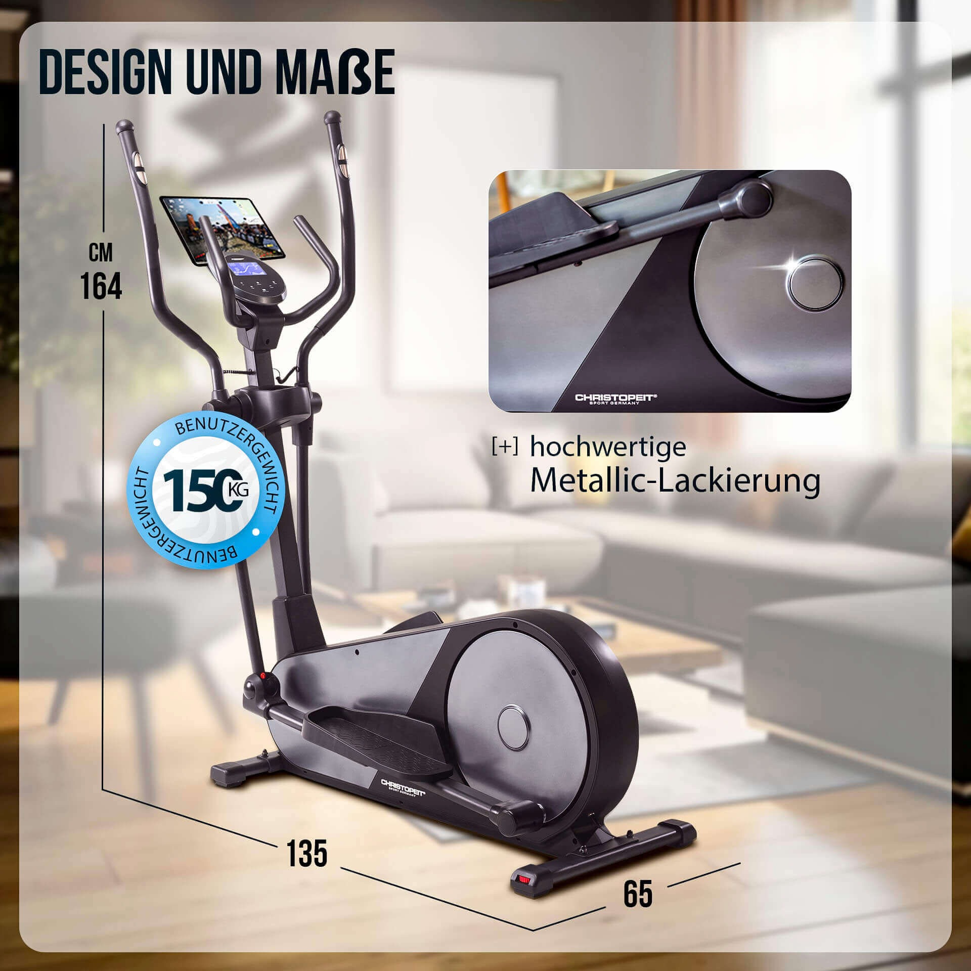 Christopeit Sport® Crosstrainer-Ergometer »EL 8000«, (mit Tablet-Halterung und integr. Pulsempfänger), Schwungmasse ca. 12 kg, 32 Widerstandsstufen