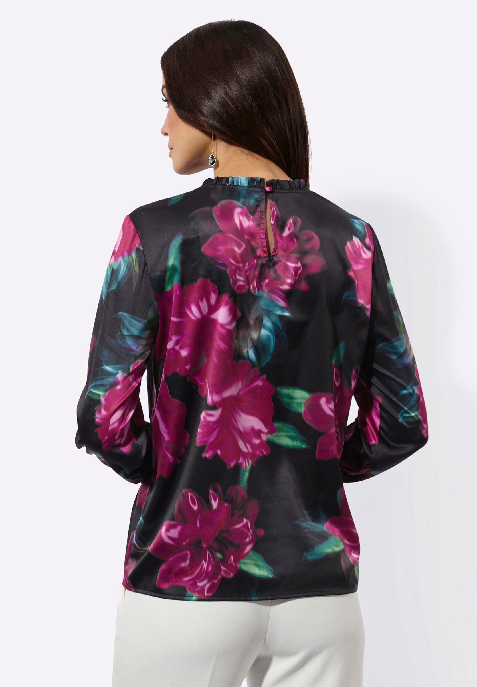 creation L Schlupfbluse »Satin-Bluse Satinbluse mit Rüschen am Kragen«