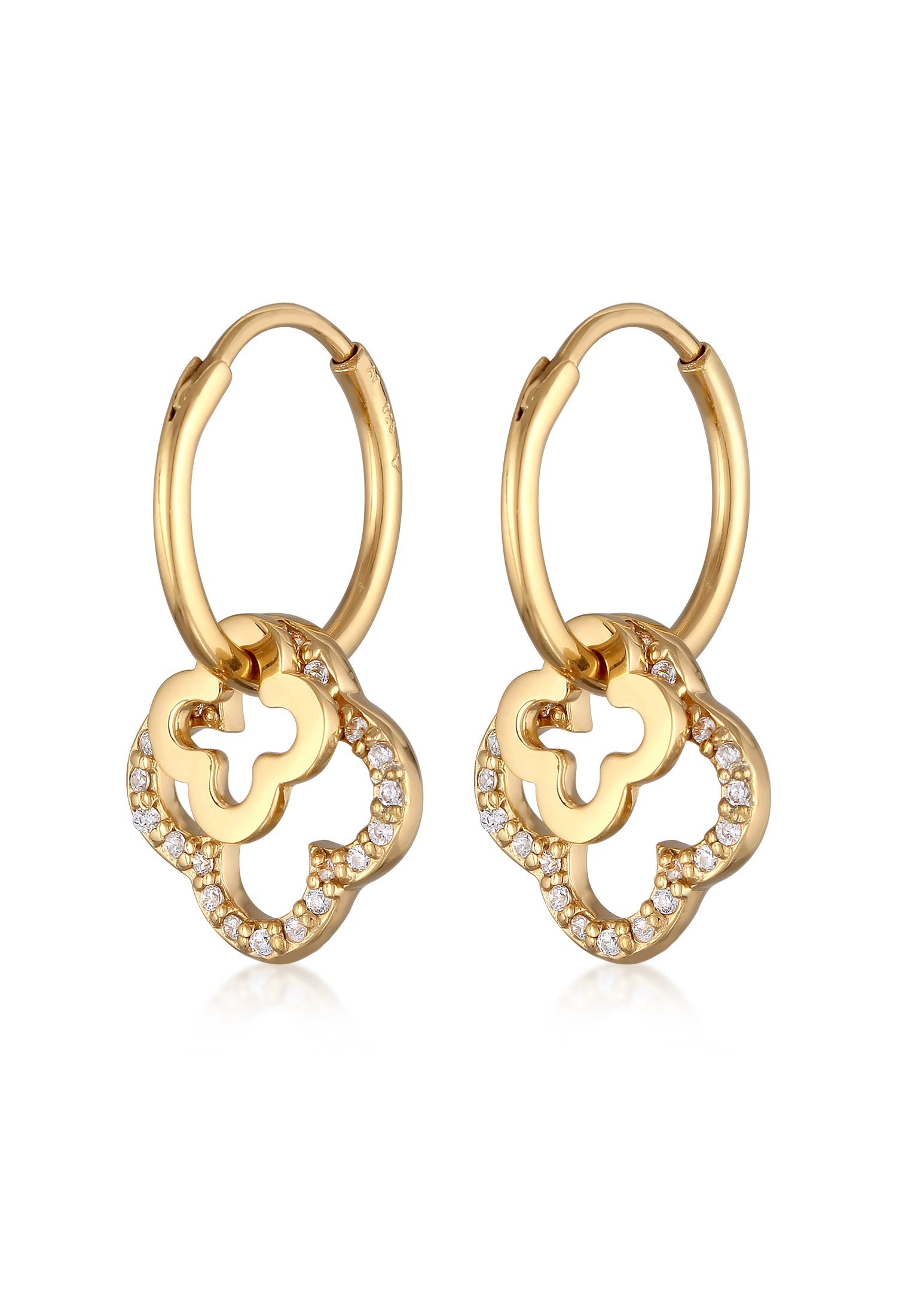 Elli Paar Creolen »Ohrringe Creolen Kleeblatt Zirkonia Brillantschliff Weiß 925 Sterling Silber«