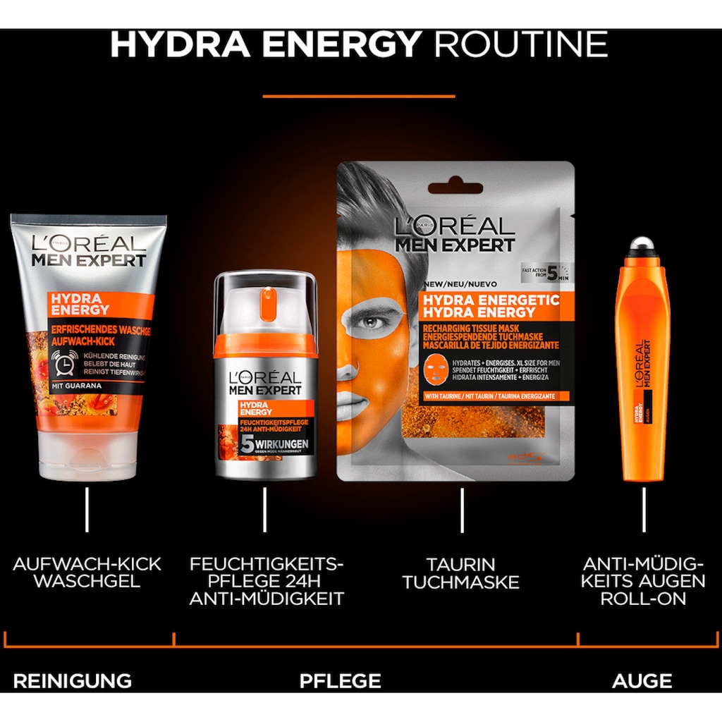 L'ORÉAL PARIS MEN EXPERT Gesichtsmasken-Set »Pure Charcoal und Hydra Energy«, (Set, 4 tlg.)