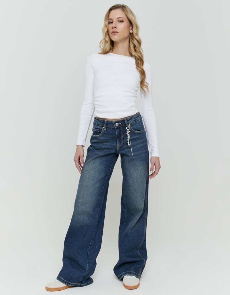 Tally Weijl Low-rise-Jeans »SPADEPALLAS« Baumwollmischung, Low-Waist mit geradem Beinverlauf und Strass-Anhänge
