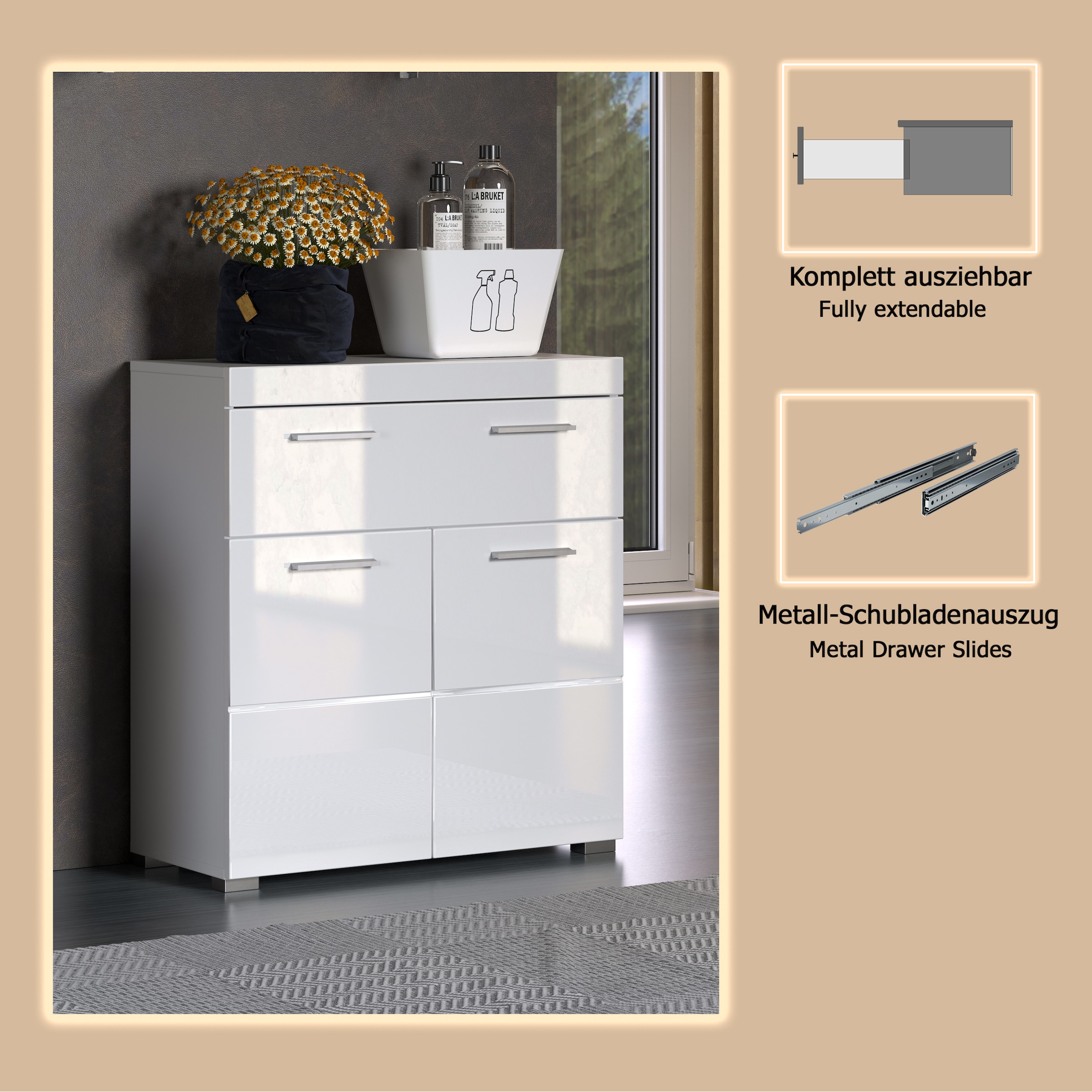welltime Unterschrank »Avena«, Standschrank mit 2 Türen, 1 Schublade - (B/T/H) 73/31/79 cm