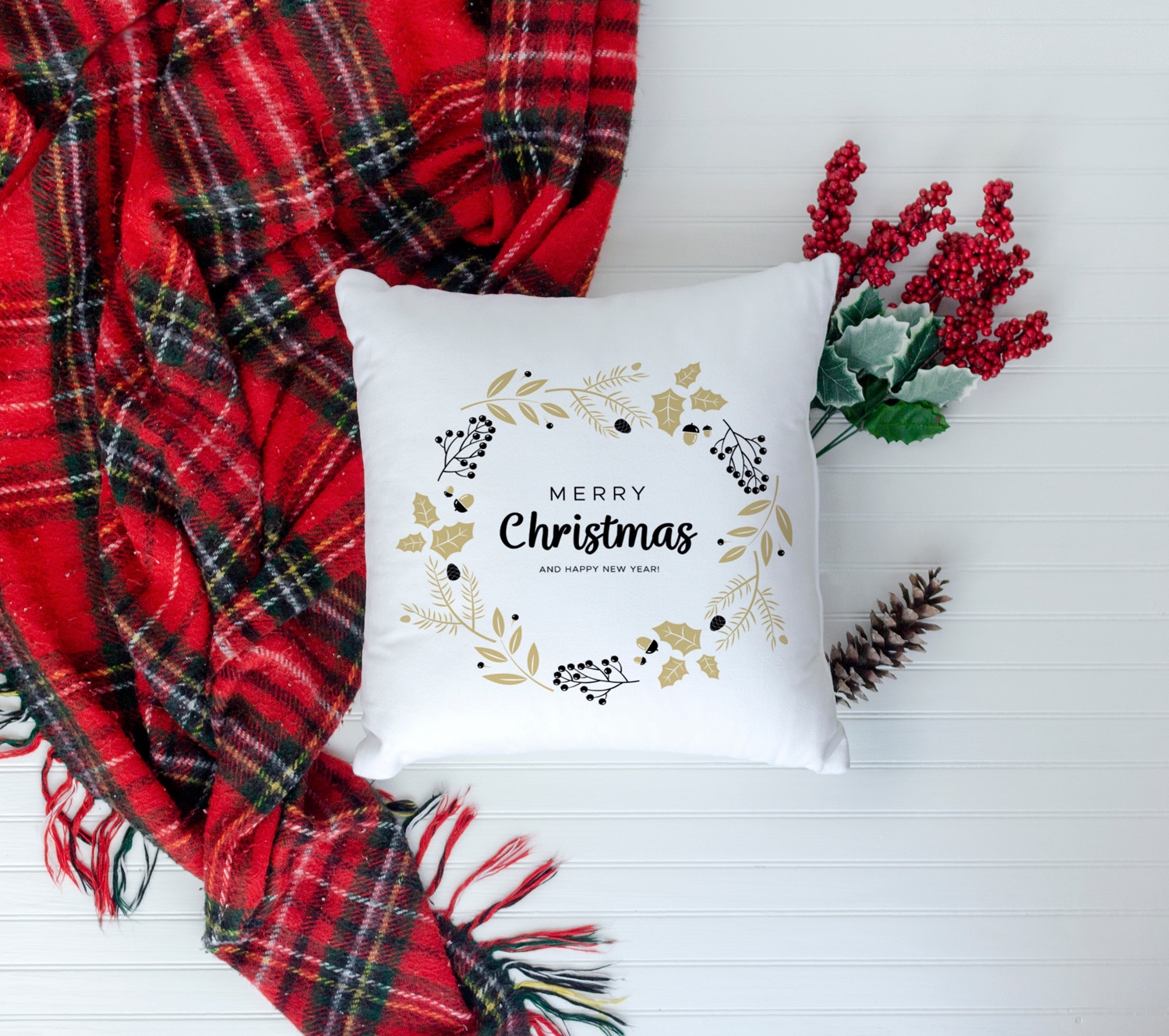 queence Dekokissen »Carolina«, Kissenhülle,Merry Christmas,Weiß,Weihnachtsmotiv,Festlich,Winterlich