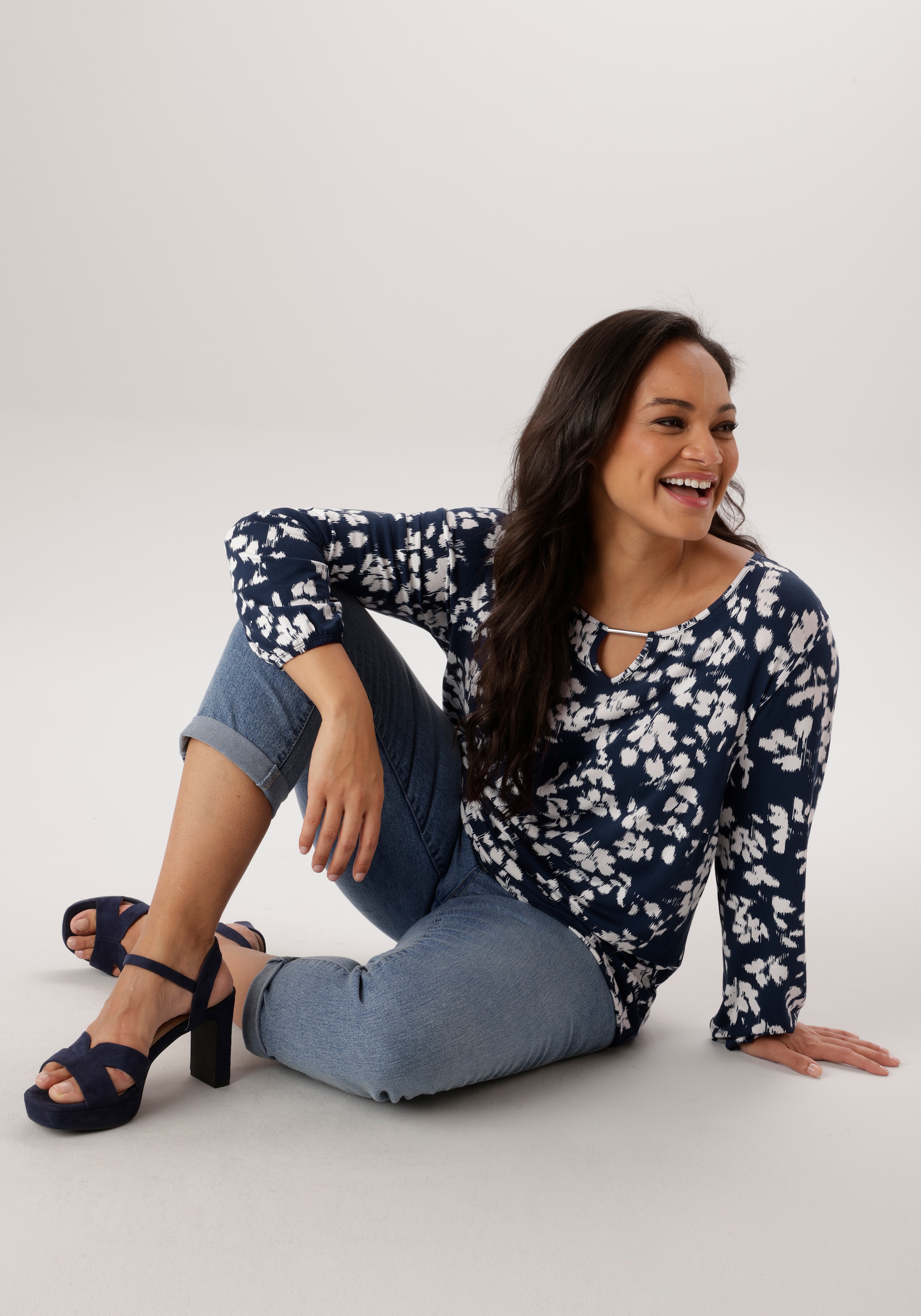 Aniston PLUS Langarmshirt aus weich fließender Viskose - NEUE KOLLEKTION