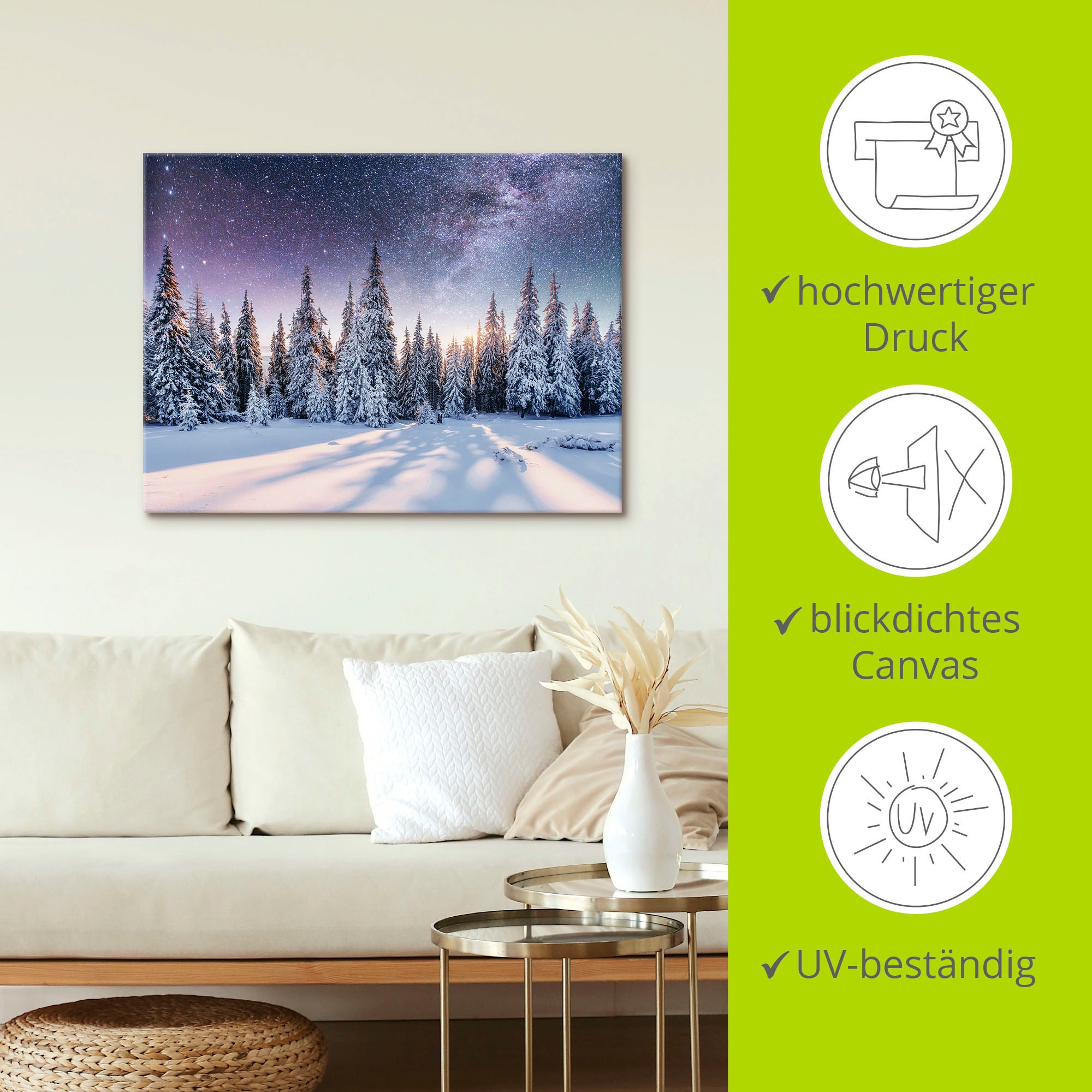 Artland Wandbild »Tannenwald im Schnee vorm Sternenhimmel«, Berge & Alpenbilder, (1 St.), als Alubild, Outdoorbild, Leinwandbild, Poster in verschied. Größen