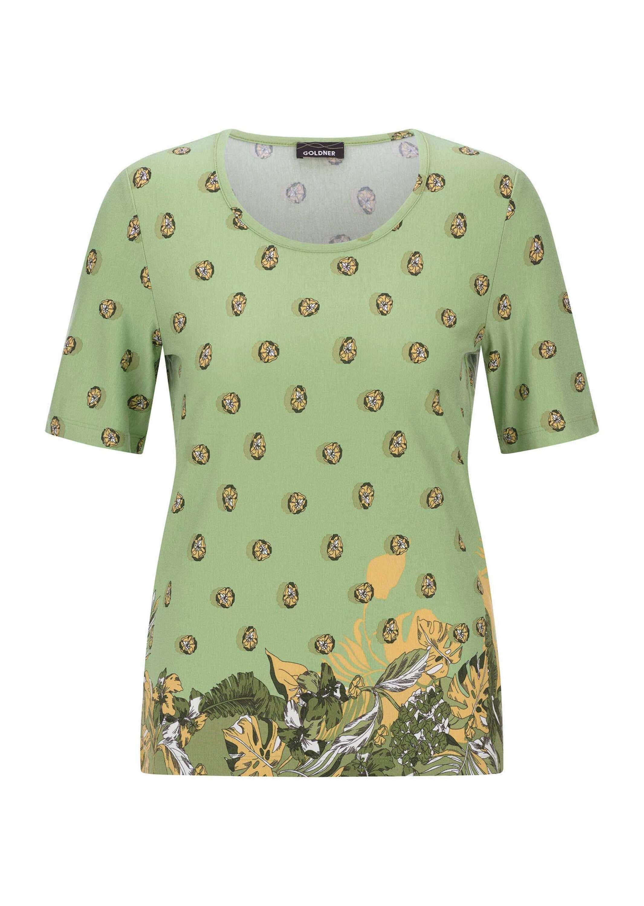 GOLDNER Kurzarmshirt »Viskoseshirt mit Blüten- und Blätter-Print« stretchbequemer Viskosejersey