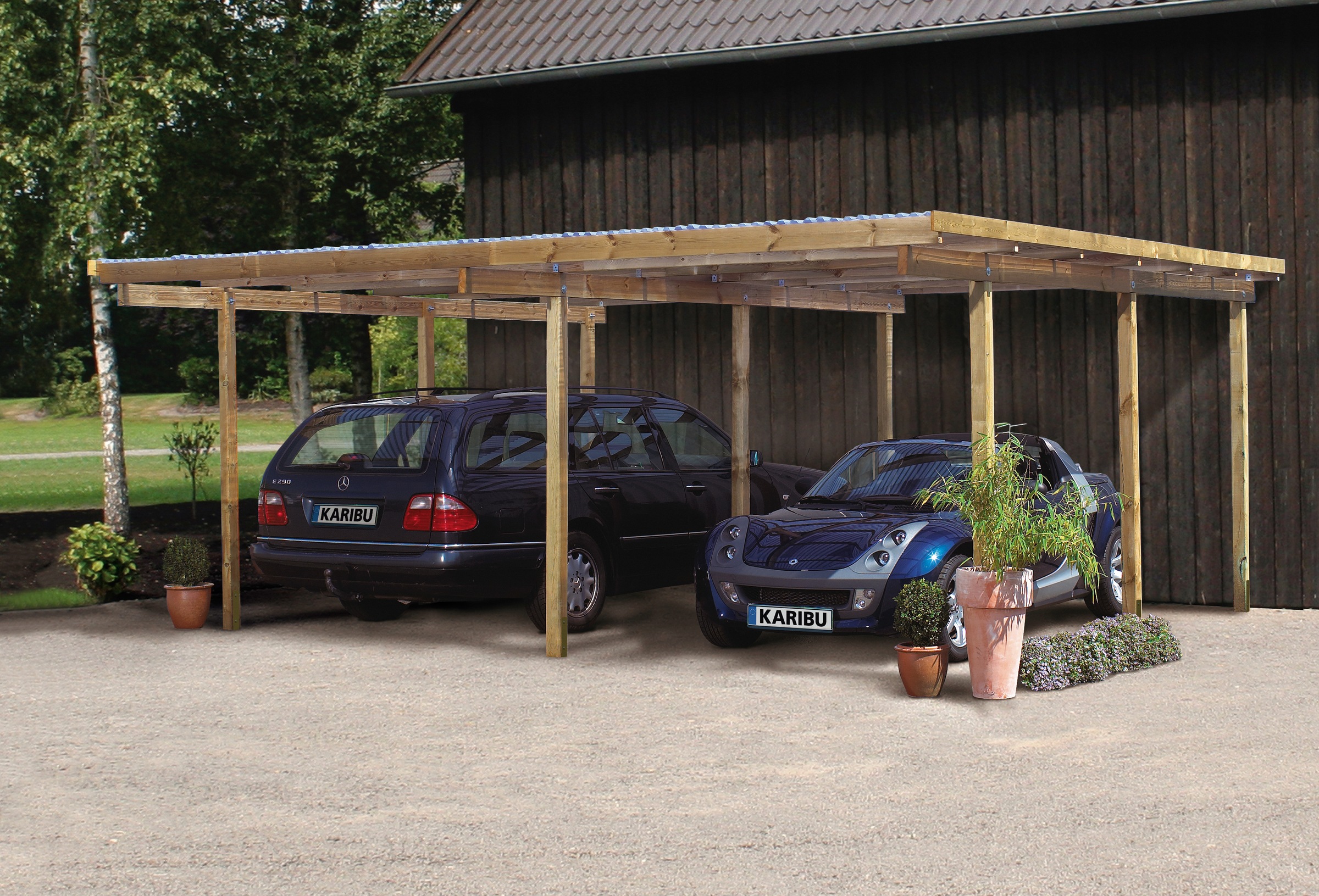 Karibu Doppelcarport »Eco 1« Holz 250 cm braun in braun, Größe B/H/T: 206 cm x