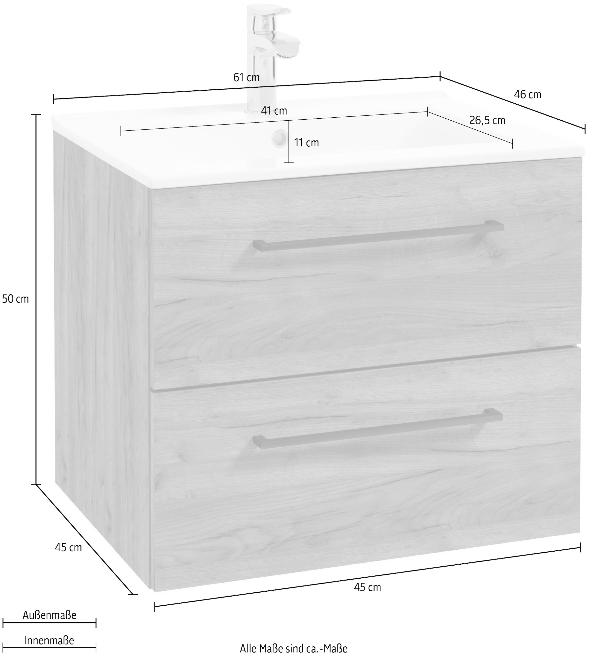 welltime Waschtisch »Palermo«, Badmöbel inkl. Waschbecken, Breite 60cm