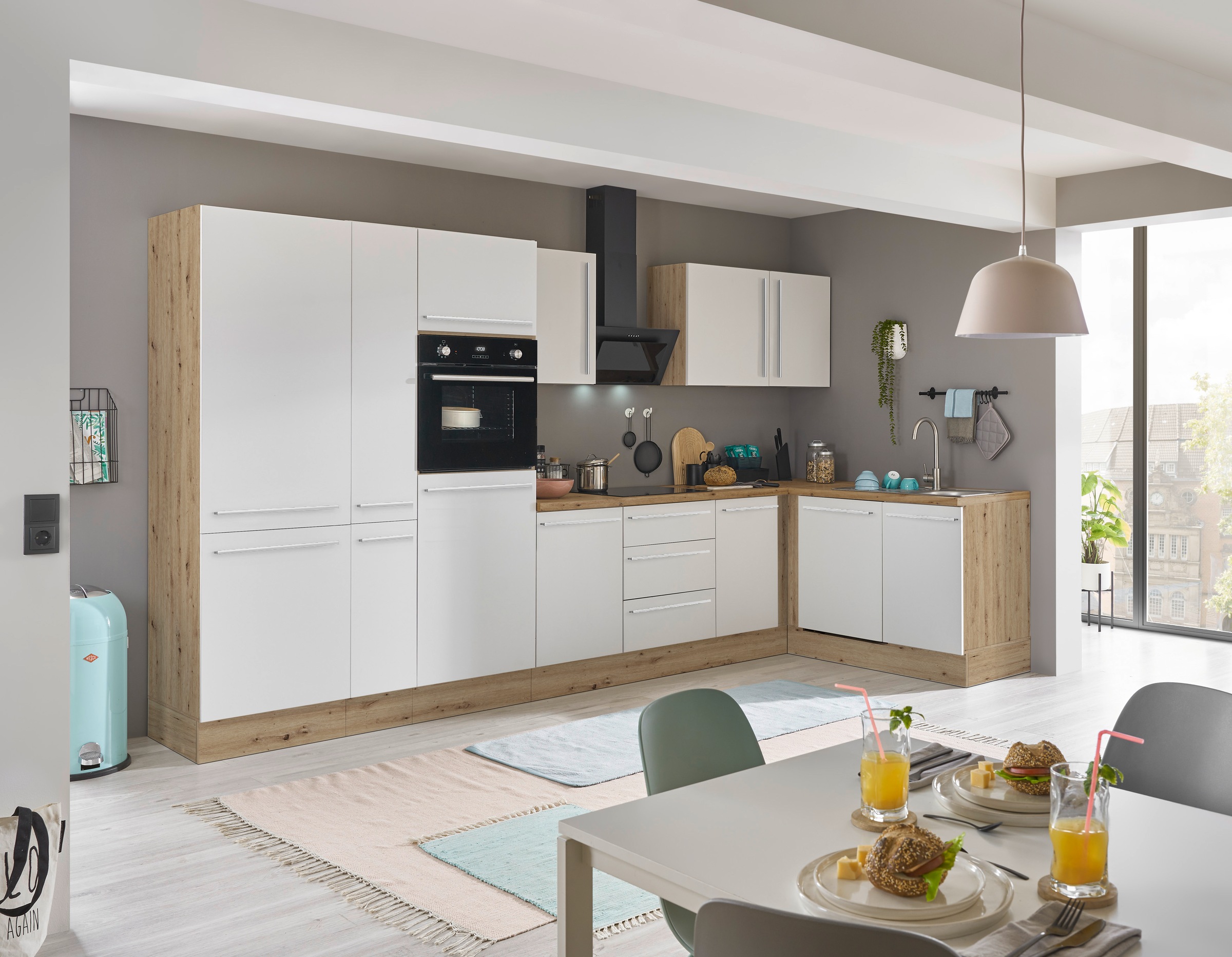 KOCHSTATION Winkelküche »Florida, Stellbreite 370x175 cm«, wahlweise mit E-Geräten, mit Softclose für Türen und Schubkästen