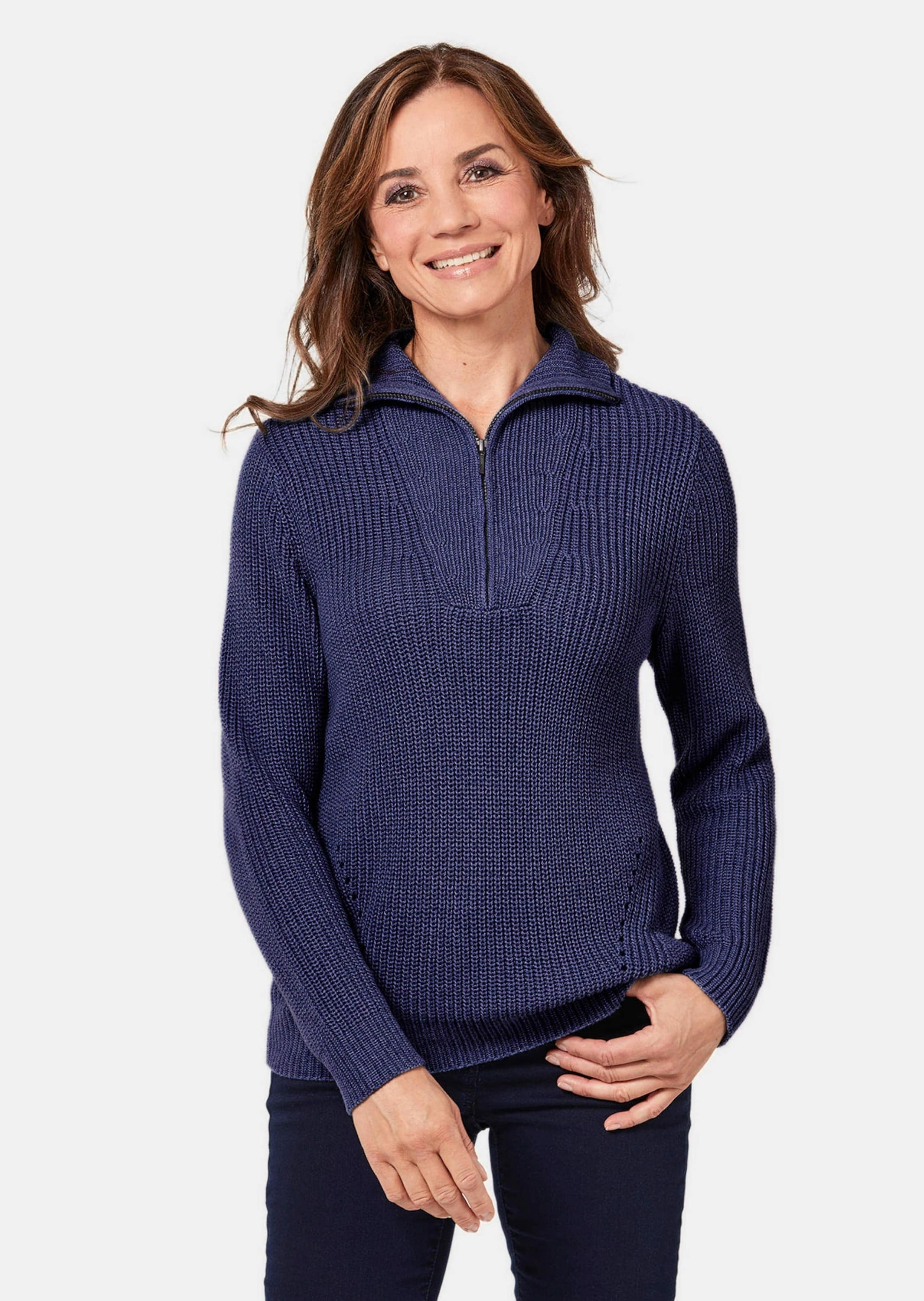 GOLDNER Strickpullover »Sportiver Troyer mit Baumwollanteil«