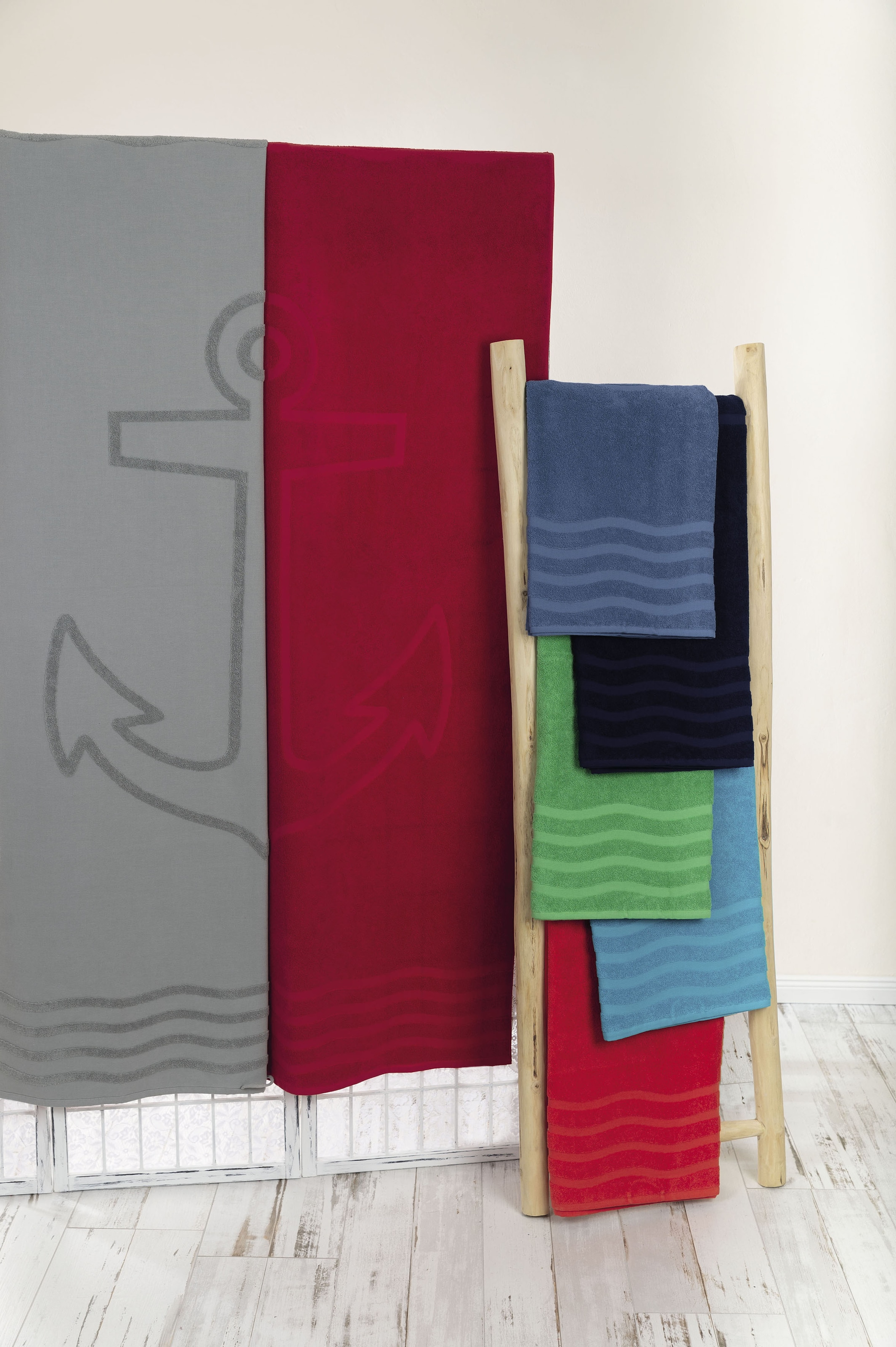 Wewo fashion Strandtuch »Anker«, (1 St., Strandtuch 100 x 180 cm), Badetuch, Uni Farben, mit Motiv, reine Baumwolle