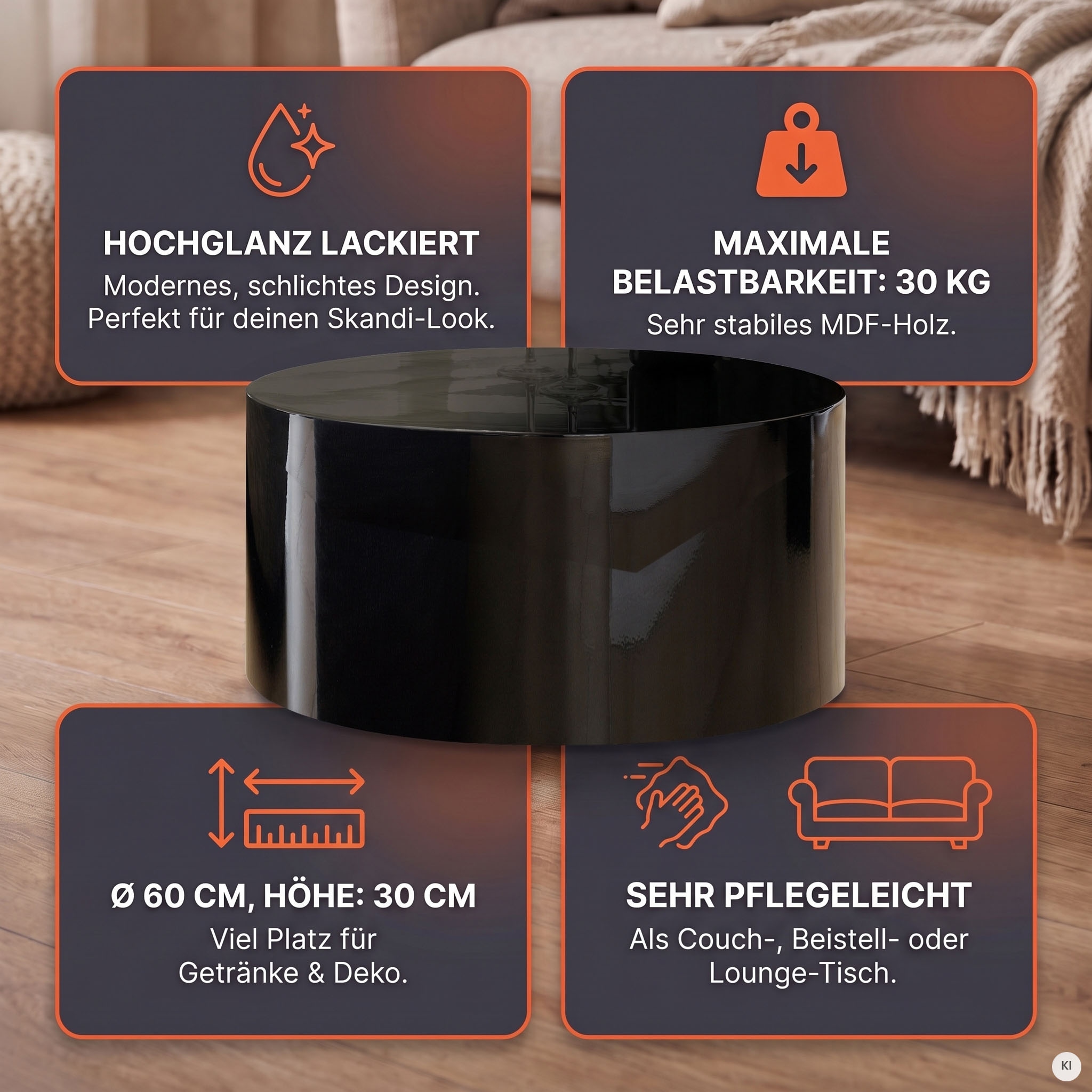 SalesFever Couchtisch »Design-Couchtisch Hochglanz weiß, Ø 60 cm« Moderner Wohnzimmertisch aus Holz hochglanz lackiert