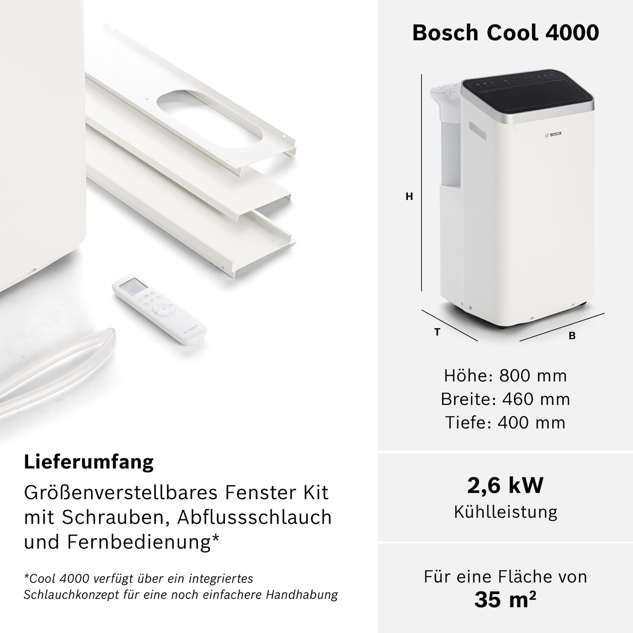 BOSCH 3-in-1-Klimagerät »Cool 4000 - Klimaanlage mit Luftentfeuchter und Ventilator« Entfeuchtung bis zu 50 l/Tag, für Räume bis zu 35m²