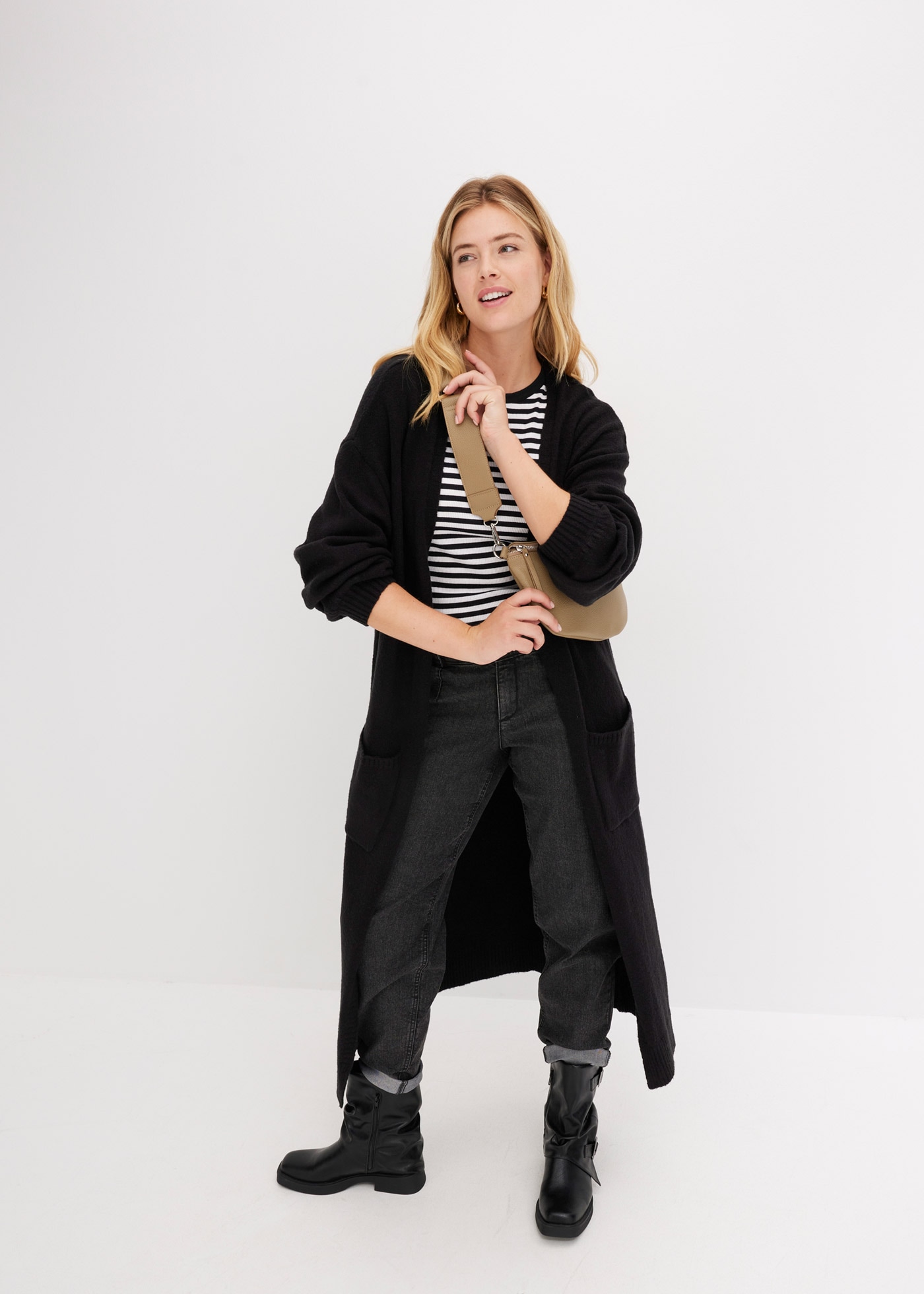 bonprix Strickjacke »Oversize-Strickjacke in Midilänge« weite Passform, Midilänge, aus Polyacryl, Polyester und Elasthan