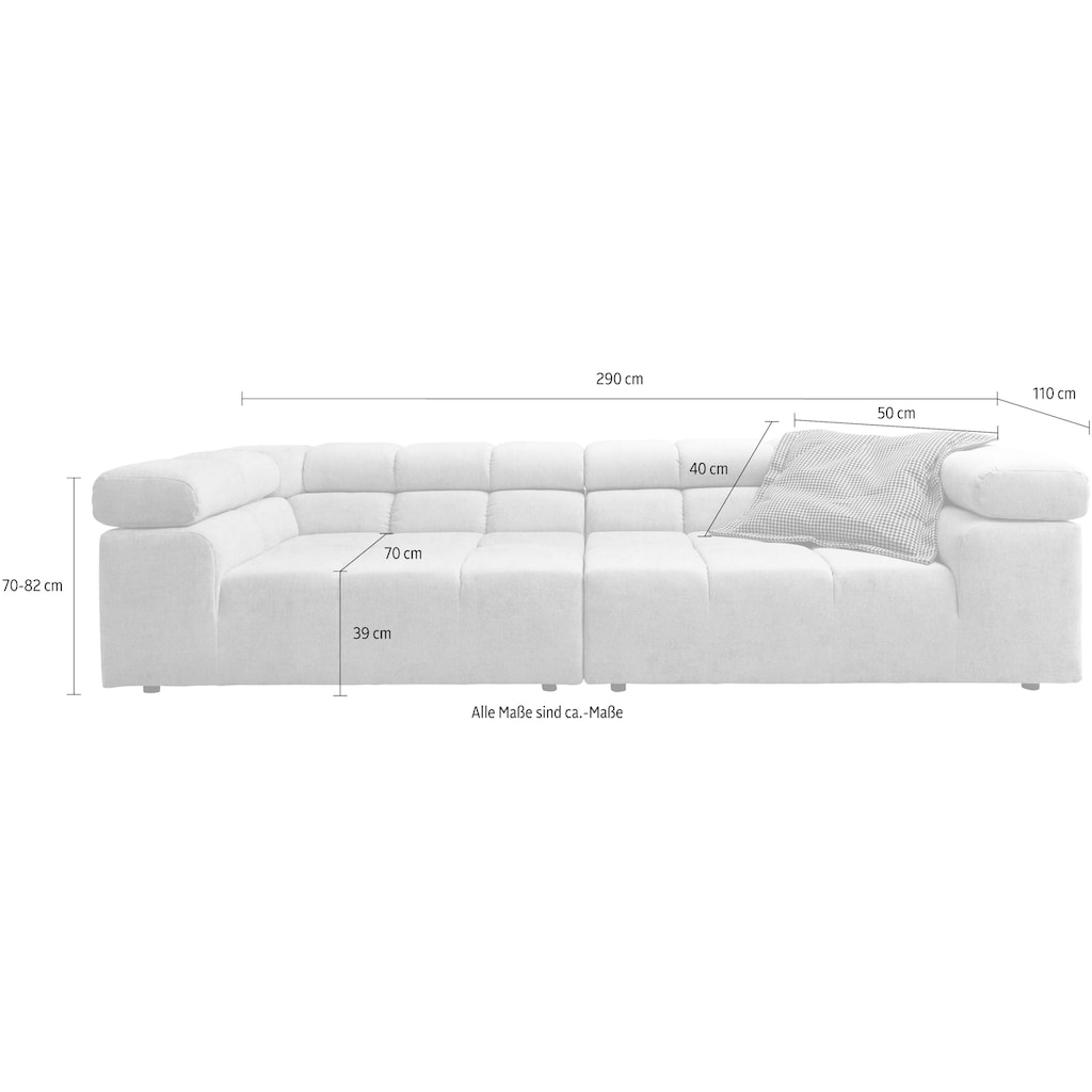 INOSIGN Big-Sofa »Ancona«, mit auffälliger Steppung, inkl. 2 Zierkissen und verstellbaren Kopfstützen