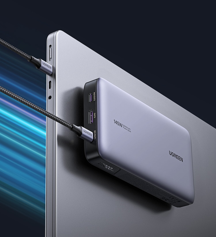 UGREEN Powerbank, 25000 mAh, Turbo-Ladung, 145W, viel Kapazität: drei Geräte gleichzeitig laden