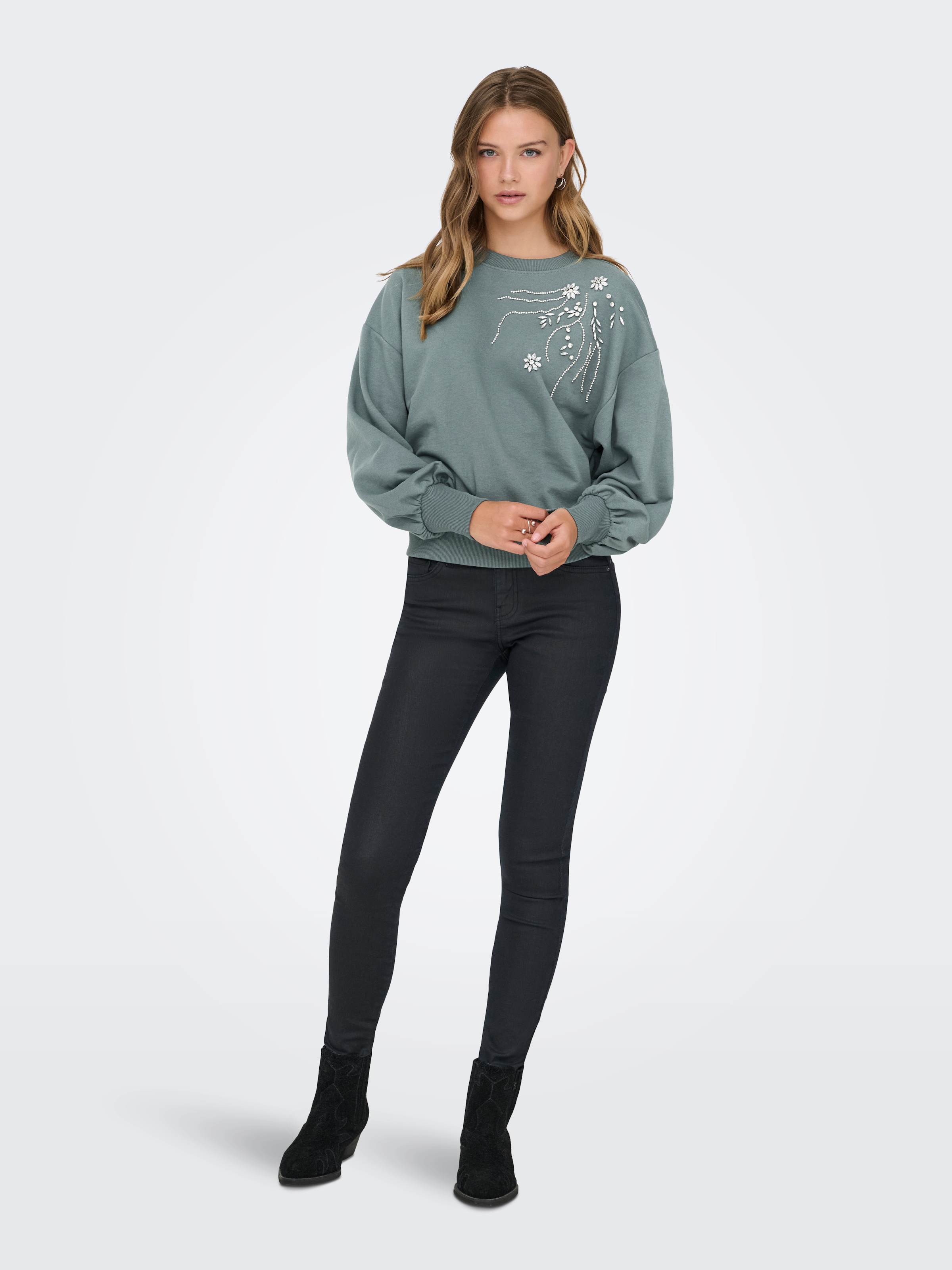 ONLY Sweatshirt »ONLCAMELA BROOKE GLITTER LS ONECK UB SWT«, Baumwollmischung, regular fit, Rundhals
