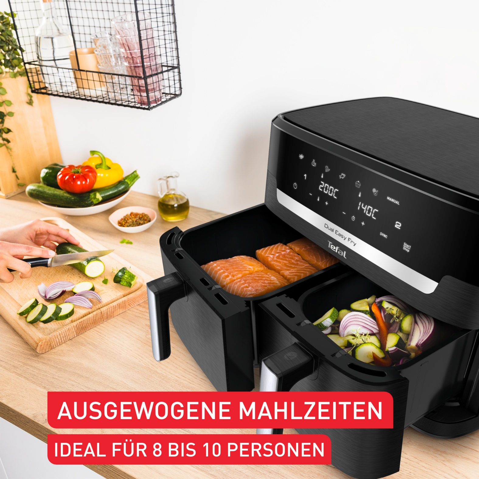 Tefal Heißluftfritteuse »EY9428 Dual Easy Fry XXL«, 2700 W, Heissluftfritteuse Doppelkammer, energie- & zeitsparend, EY9428