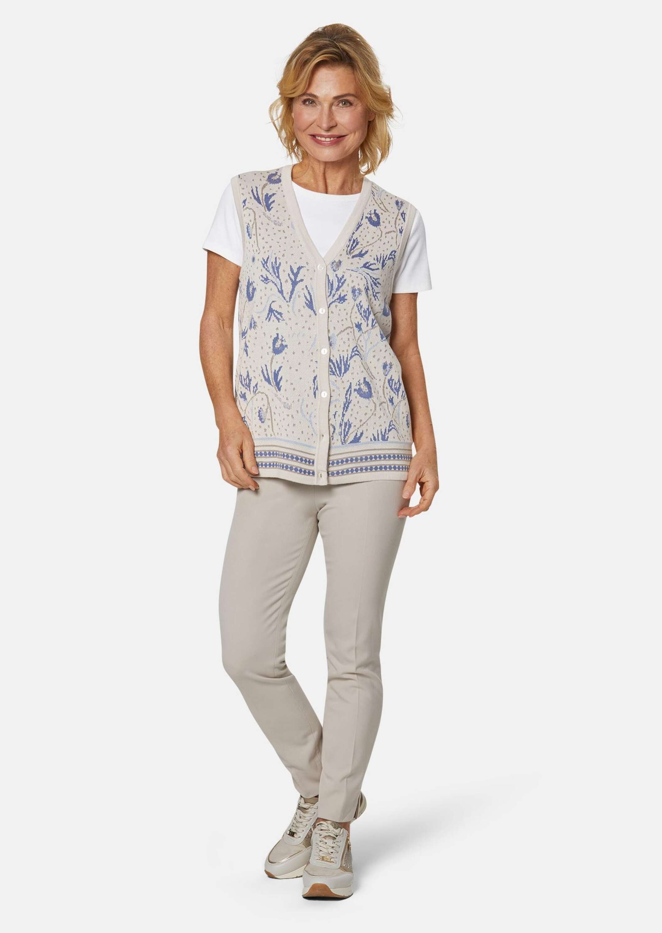 GOLDNER Strickjacke »Kaschierende Jacquard-Strickweste in hochwertiger Qualität«