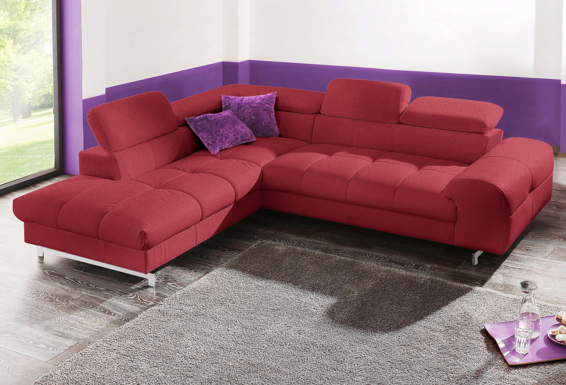 COTTA Ecksofa »Chef L-Form« mit Kopfteilverstellung, edle Metallkufen, wahlweise mit Bettfunktion