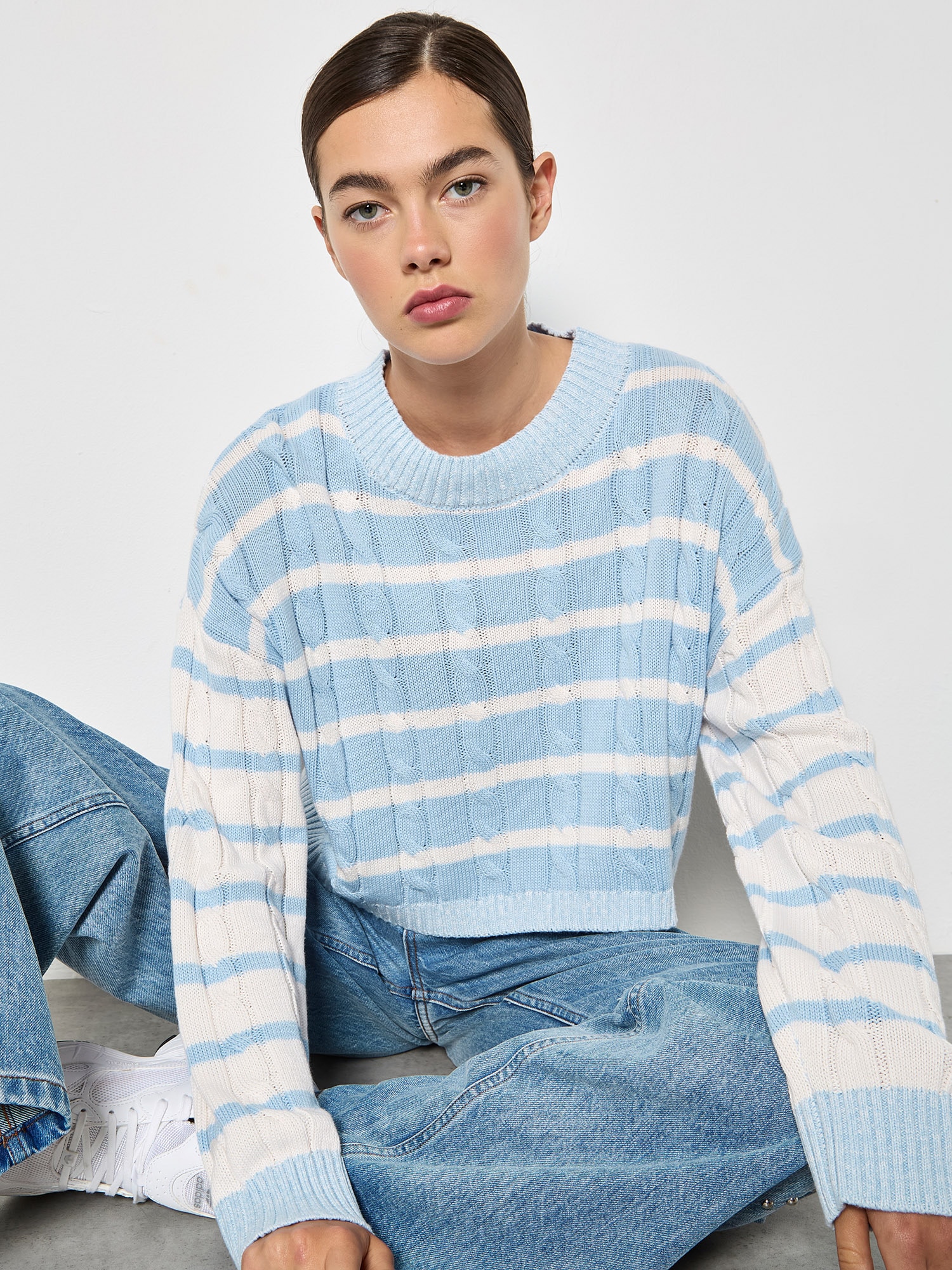 Apricot Strickpullover »Pullover« mit Zopfmuster und Kontraststreifen