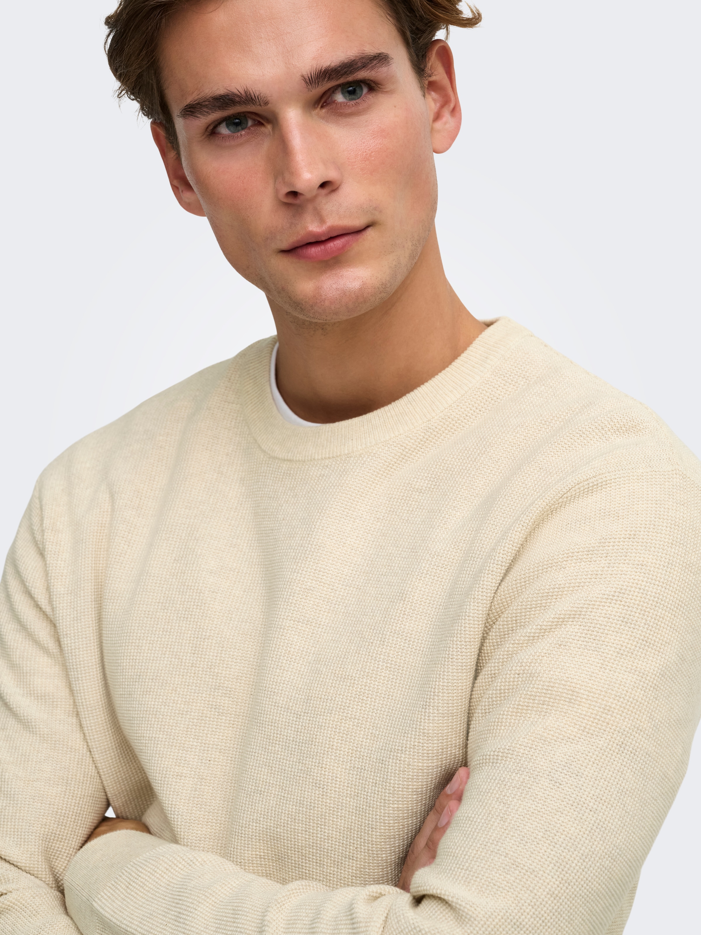 ONLY & SONS Strickpullover »ONSJOEY RLX MELANGE LS WAFFLE KNIT NOOS« Baumwolle, relaxed fit