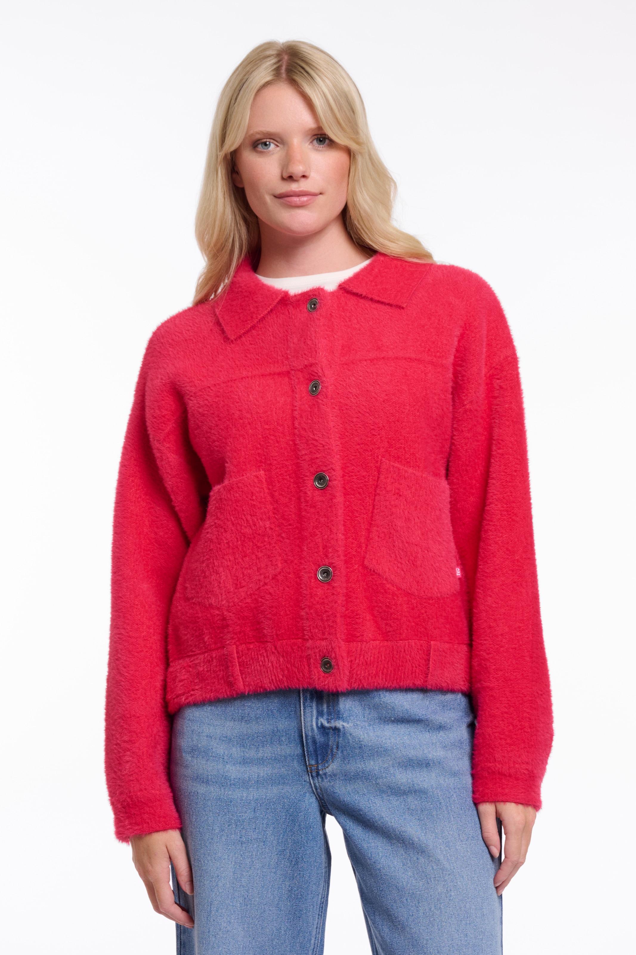 Rino & Pelle Cardigan »BUBBLY« mit flauschiger Optik, Langarm, Rundhals, ohne Kapuze, aus Materialmix