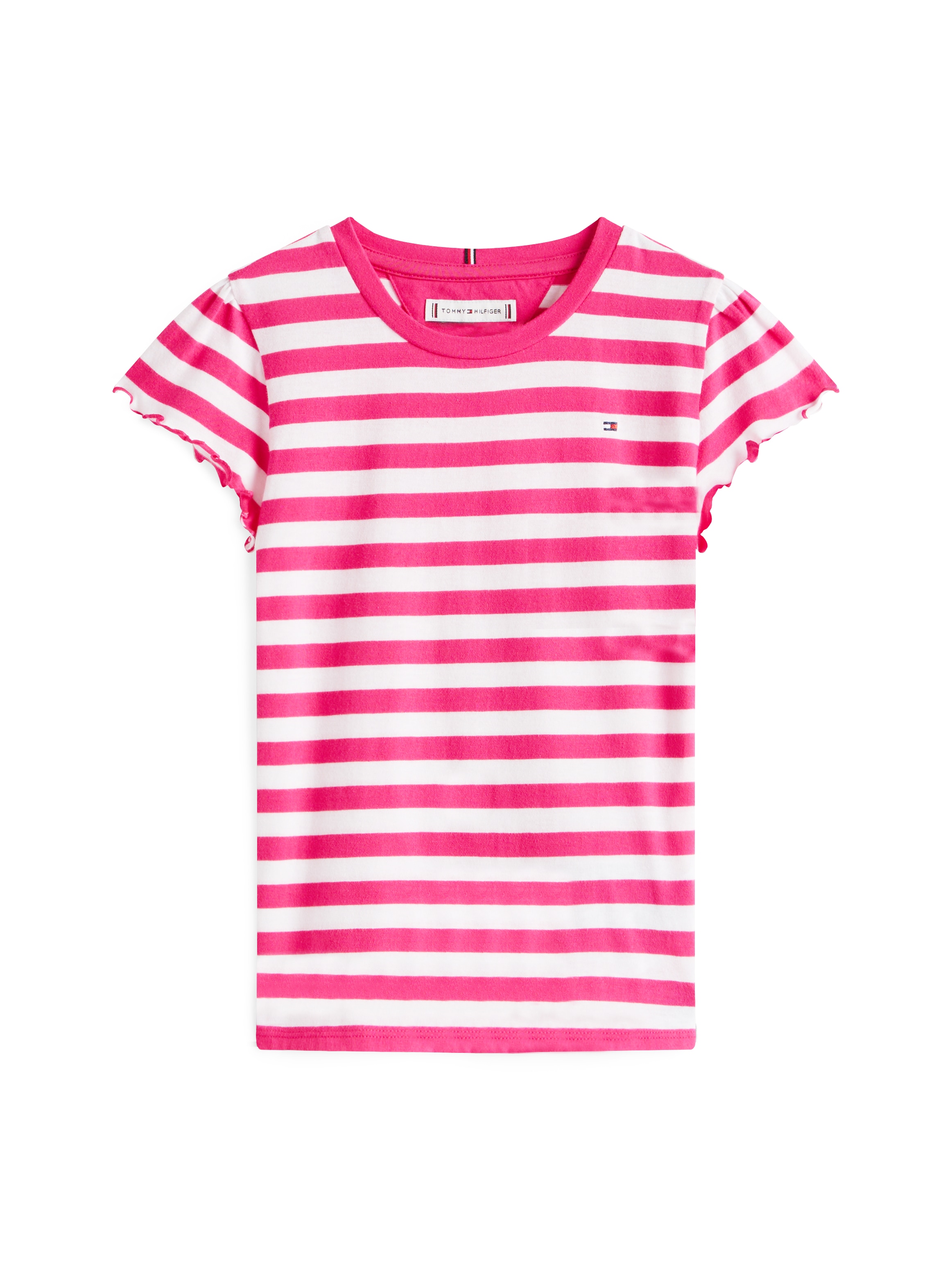 Tommy Hilfiger T-Shirt »ESSENTIAL STRIPE RUFFLE TOP SS« für Kinder bis 16 Jahre, mit gewellter Kante