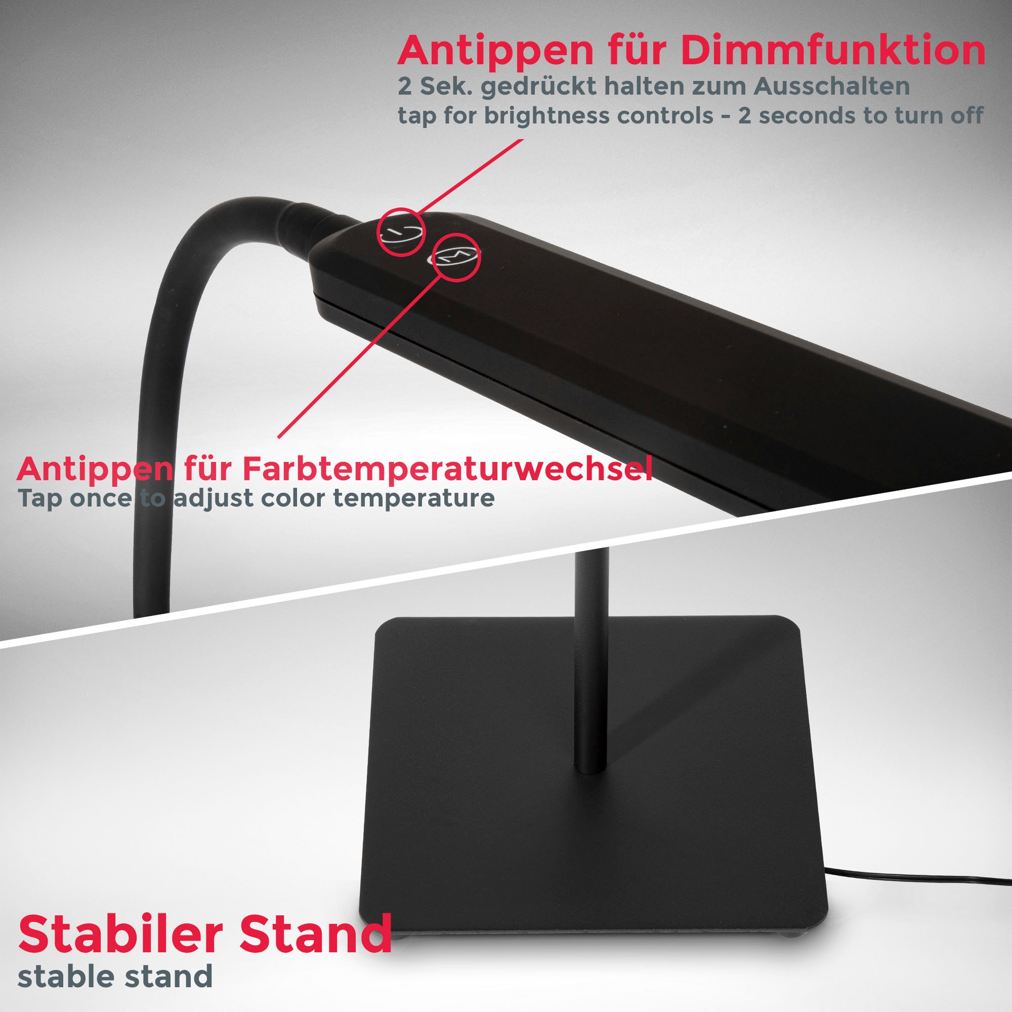 B.K.Licht LED Stehlampe und  biegsame Tischleuchte im Set