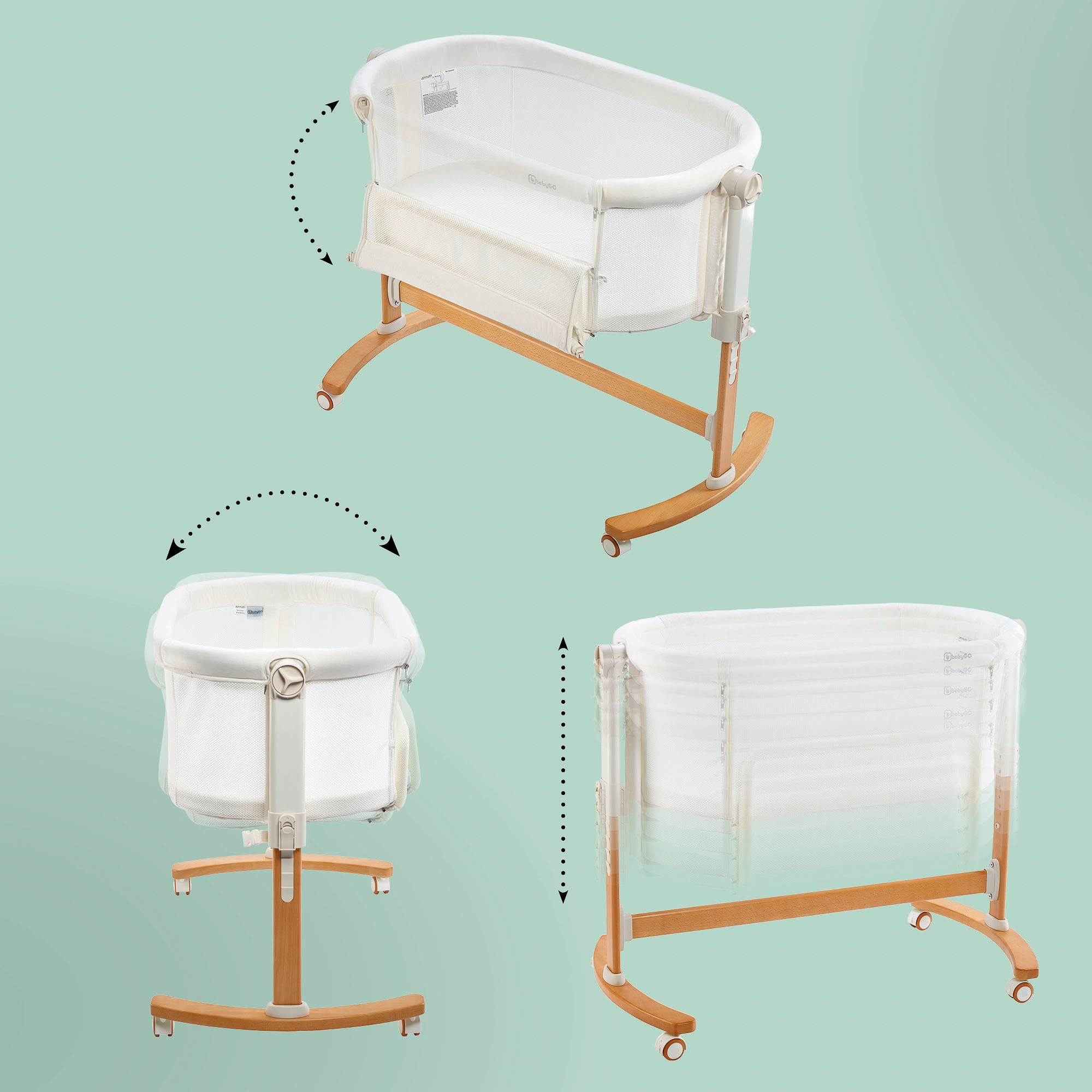 BabyGo Beistellbett »Amila, beige white«, mit Schaukelfunktion