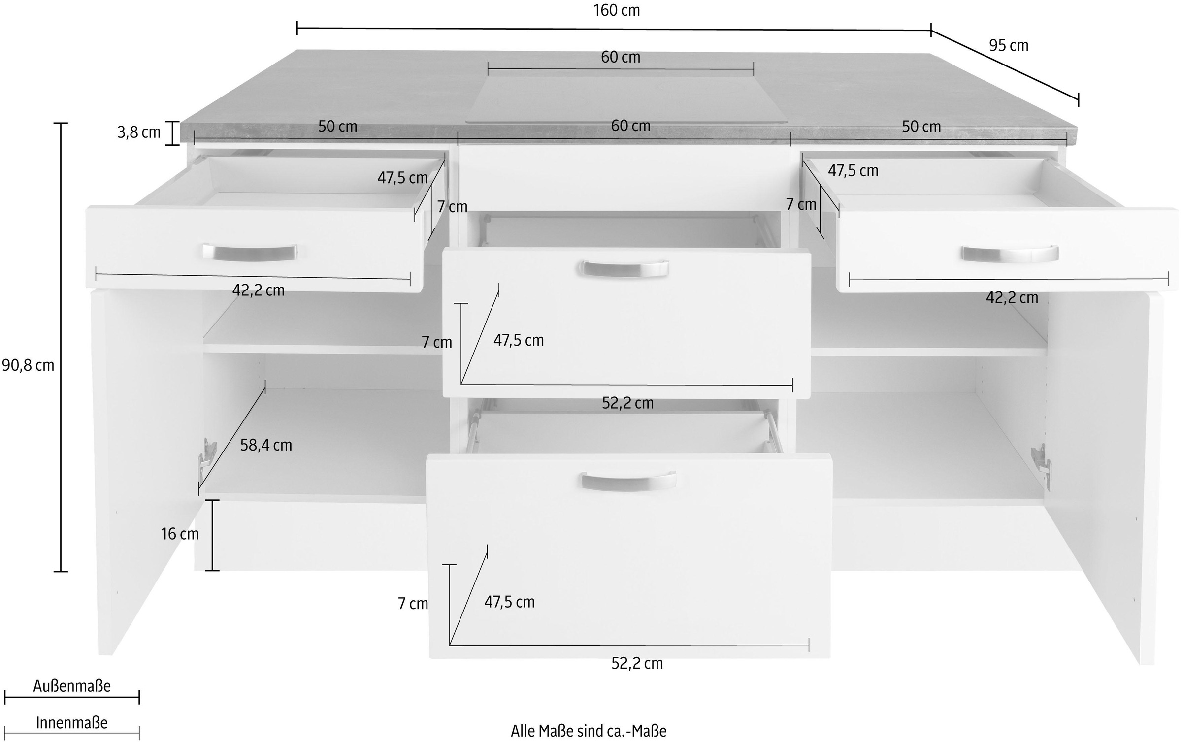 KOCHSTATION Kücheninsel »KS-Cara«, Vollauszüge und Soft-Close-Funktion, Stellbreite 160 x 95 cm