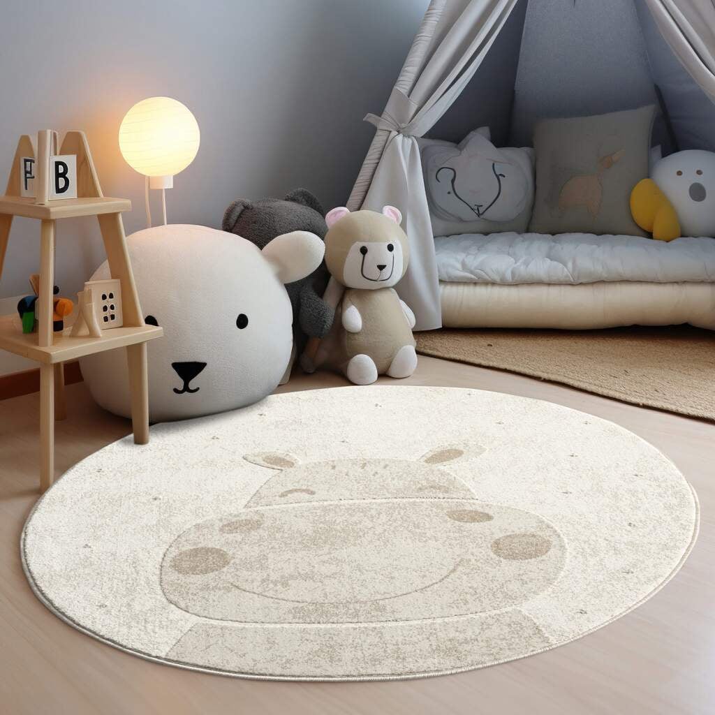 Carpet City Kinderteppich »MARA703«, rund, 11 mm Höhe, Kinderzimmer Teppich Tiere Beige Spielzimmer