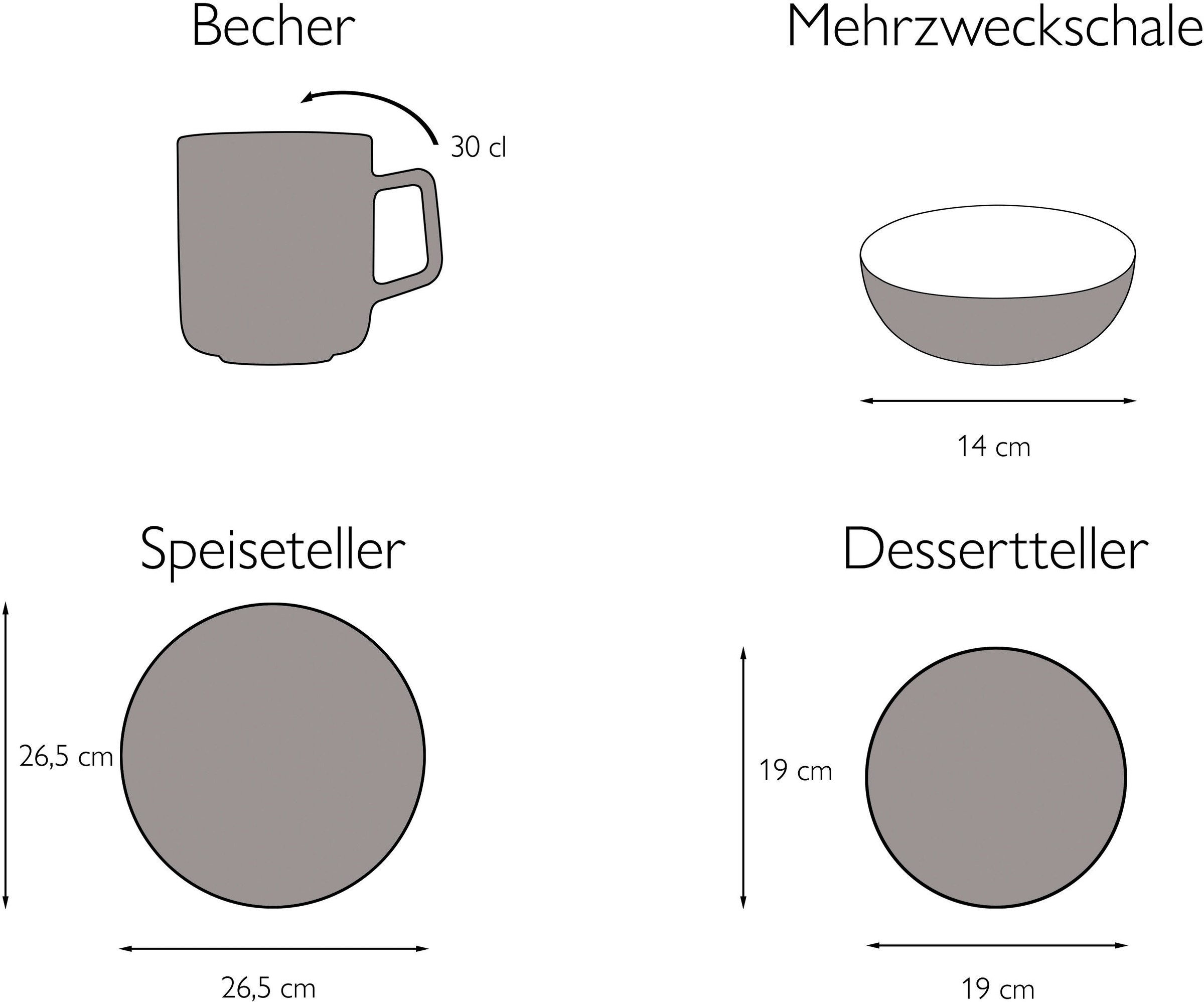 CreaTable Kombiservice »Geschirr-Set Copacabana«, (Set, 16 tlg., Kaffeeservice und Tafelservice im Set, für 4 Personen), Service, handgemalter Spiraldekor, 16 Teile, für 4 Personen