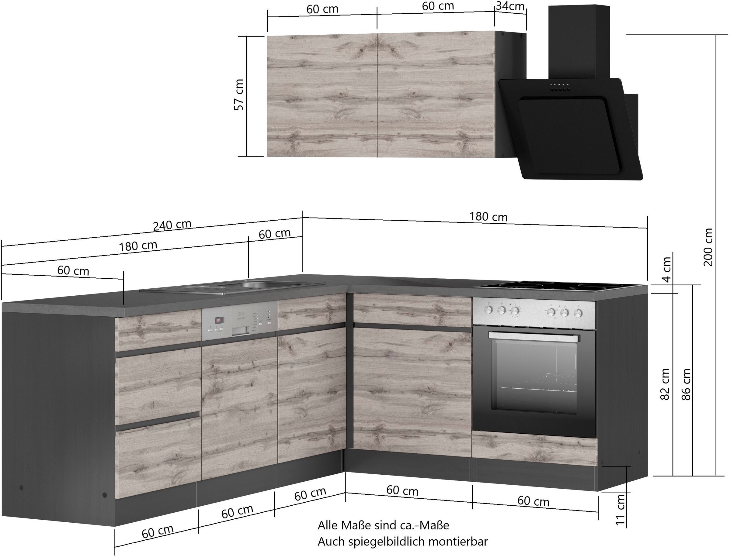 KOCHSTATION Winkelküche »KS-Riesa« Stellbreite 240x180 cm, wahlweise mit oder ohne E-Geräte